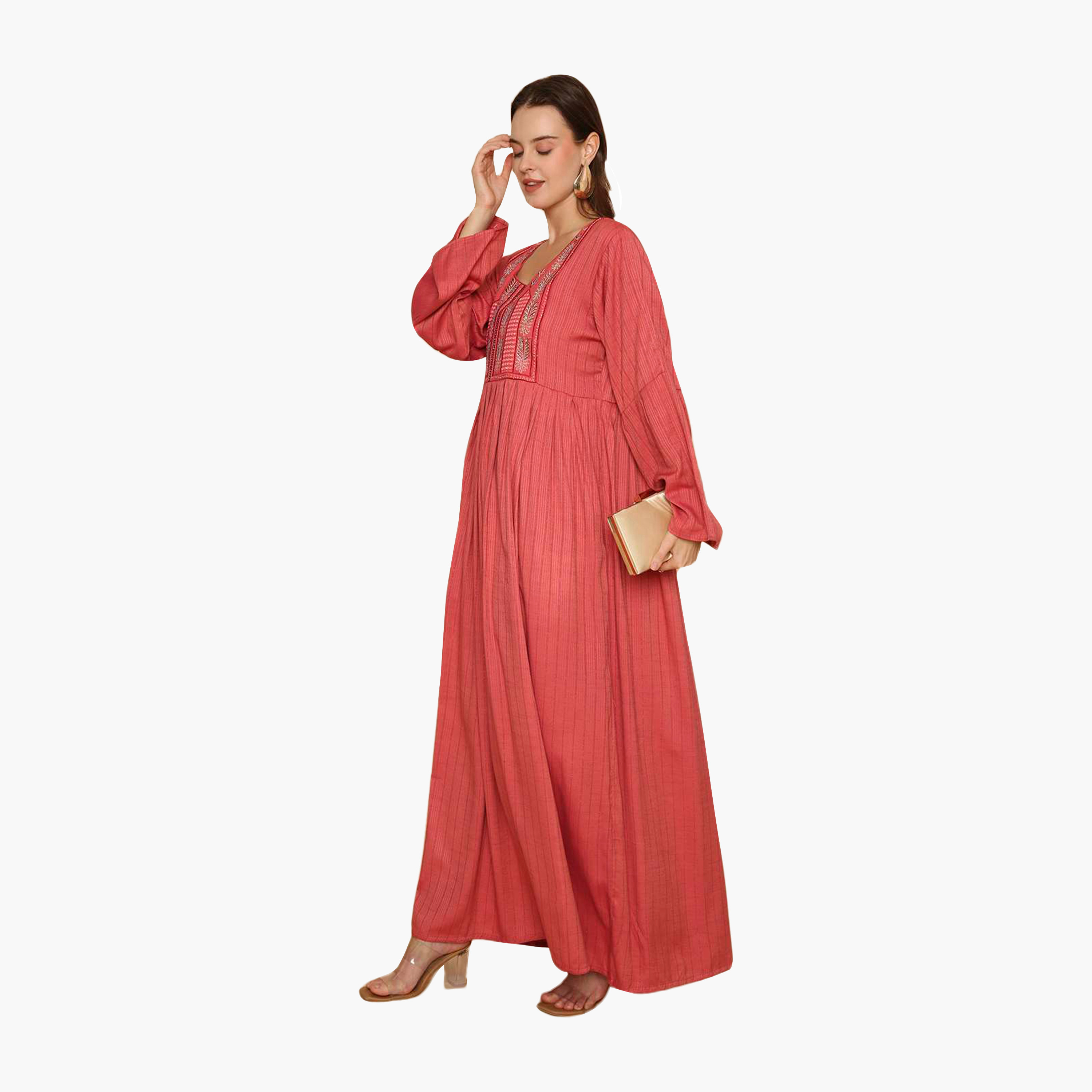 جلابية نسائية مطرزة بنقشة مخططة من هنا اند سارة-women-arabicclothing-jalabiyas-image-4