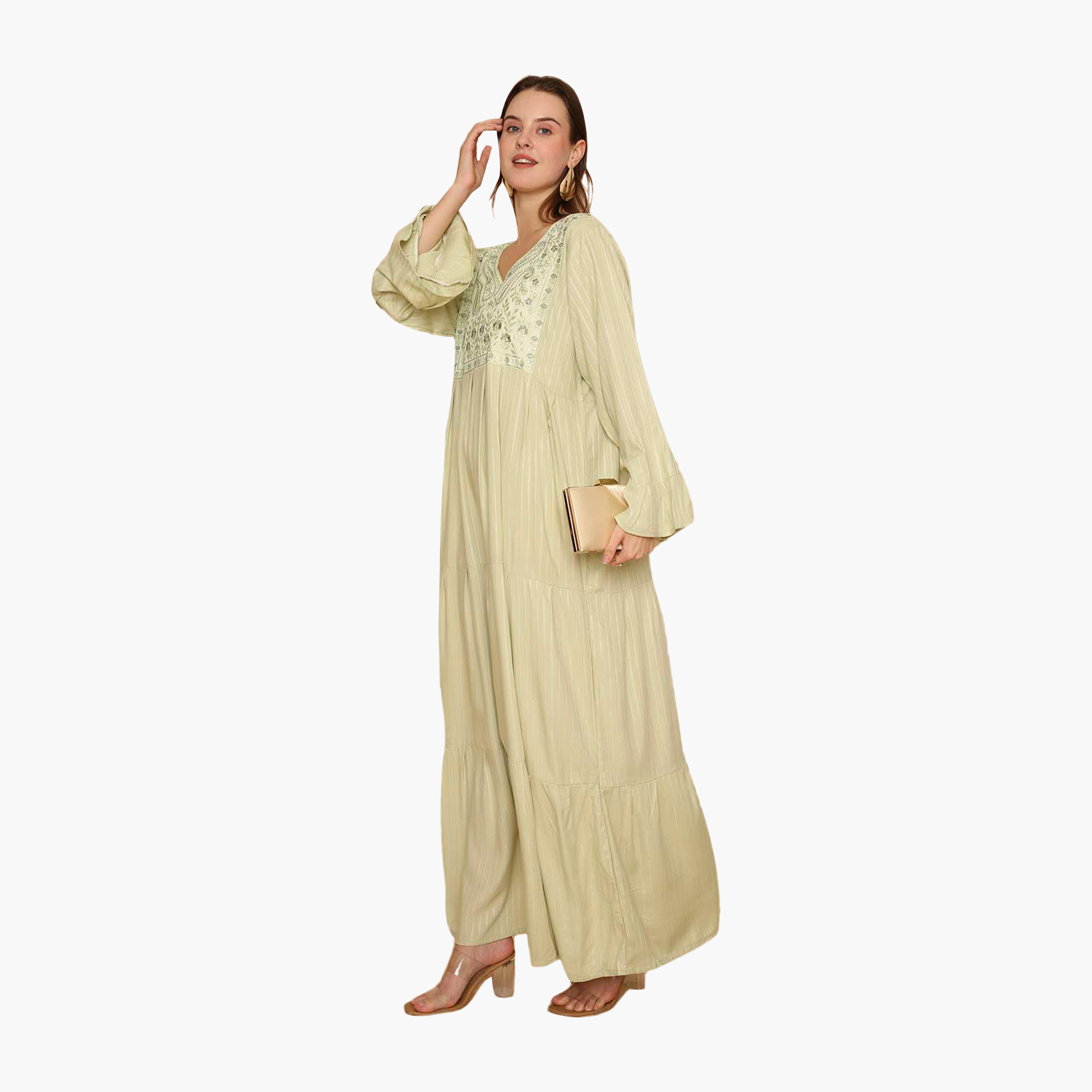 جلابية نسائية مطرزة بأكمام واسعة ونقشة مخططة من هنا اند سارة-women-arabicclothing-jalabiyas-image-4