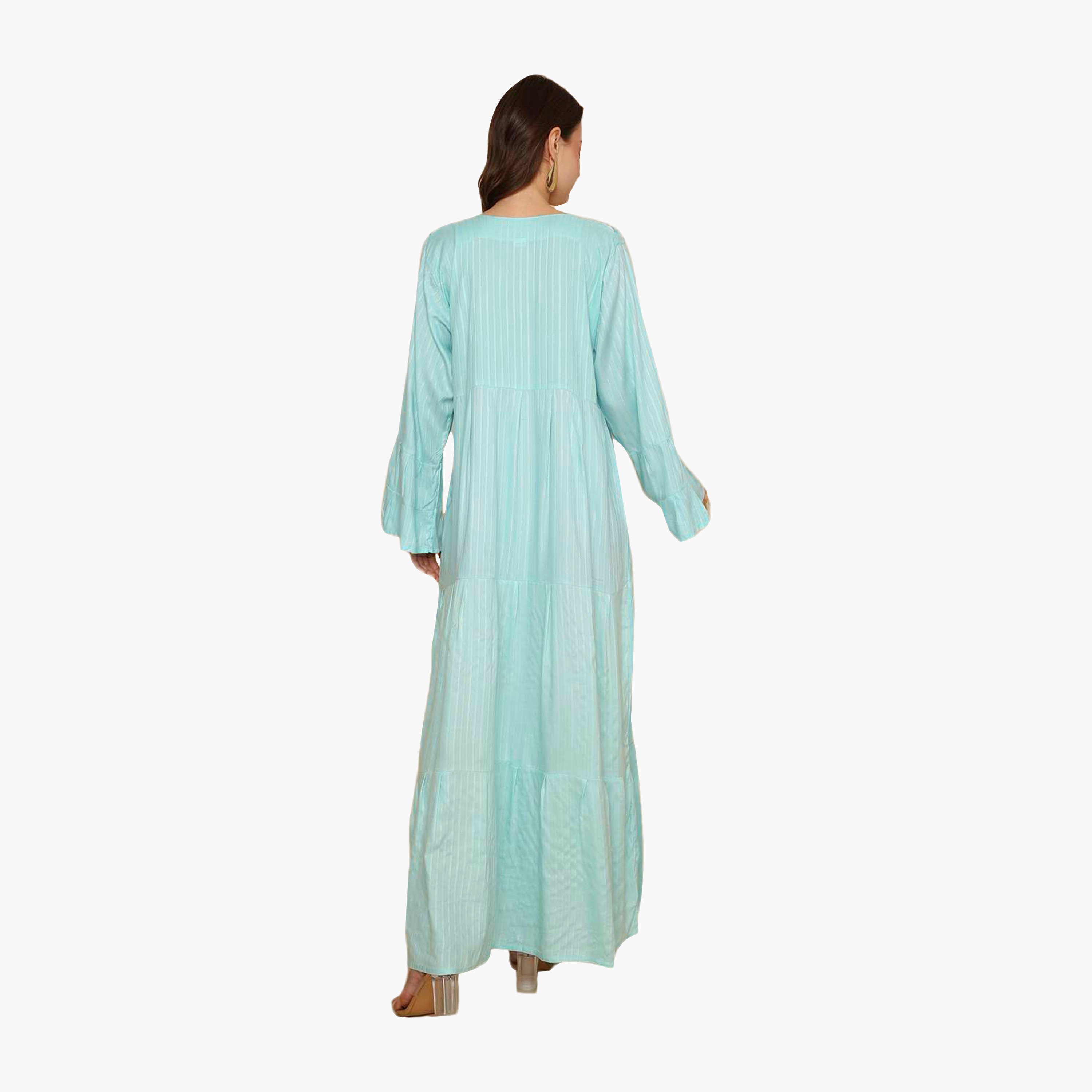 جلابية نسائية مطرزة بأكمام واسعة ونقشة مخططة من هنا اند سارة-women-arabicclothing-jalabiyas-image-5