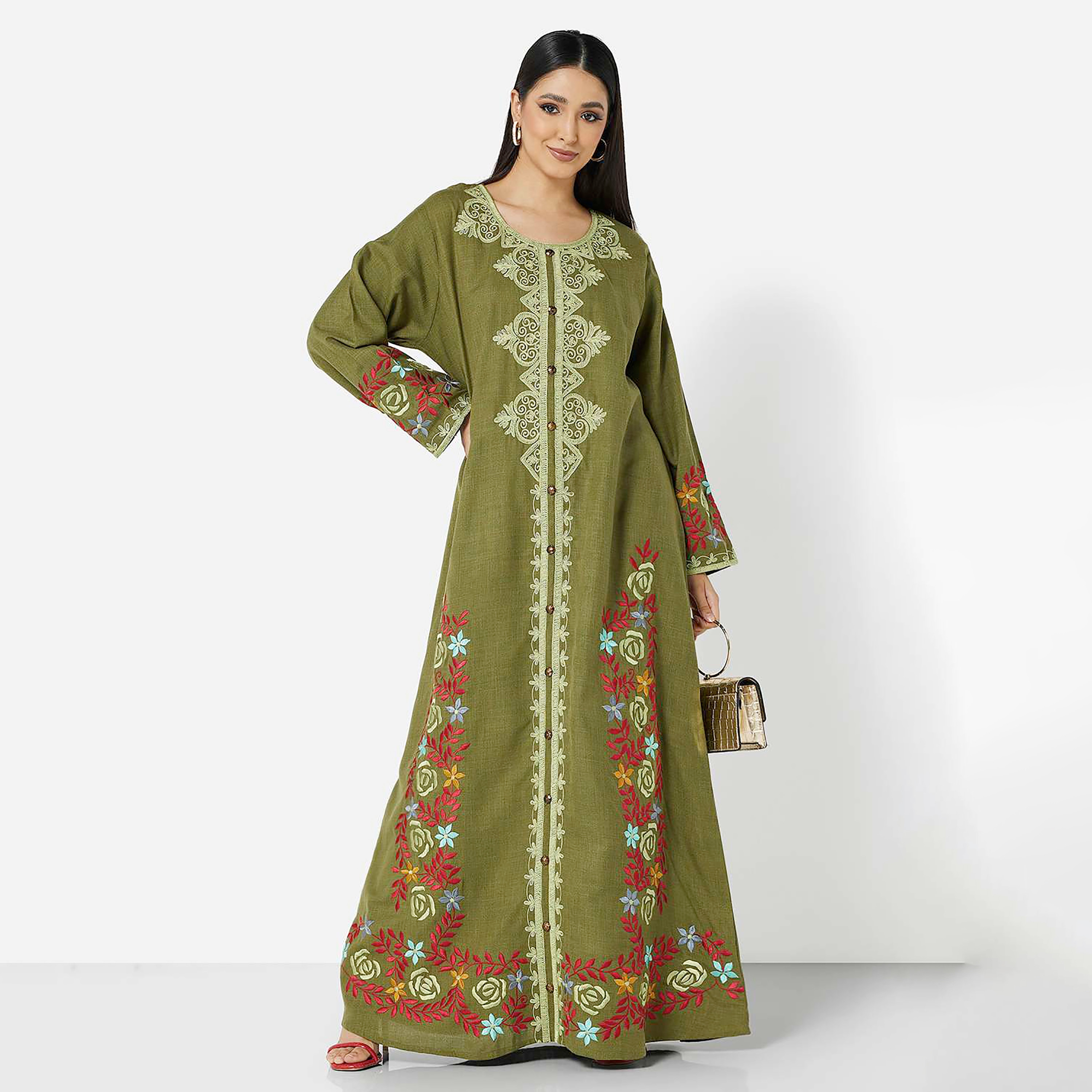 هناء وسارة جلابية نسائية مطرزة باللون الأخضر-women-arabicclothing-jalabiyas-image-1