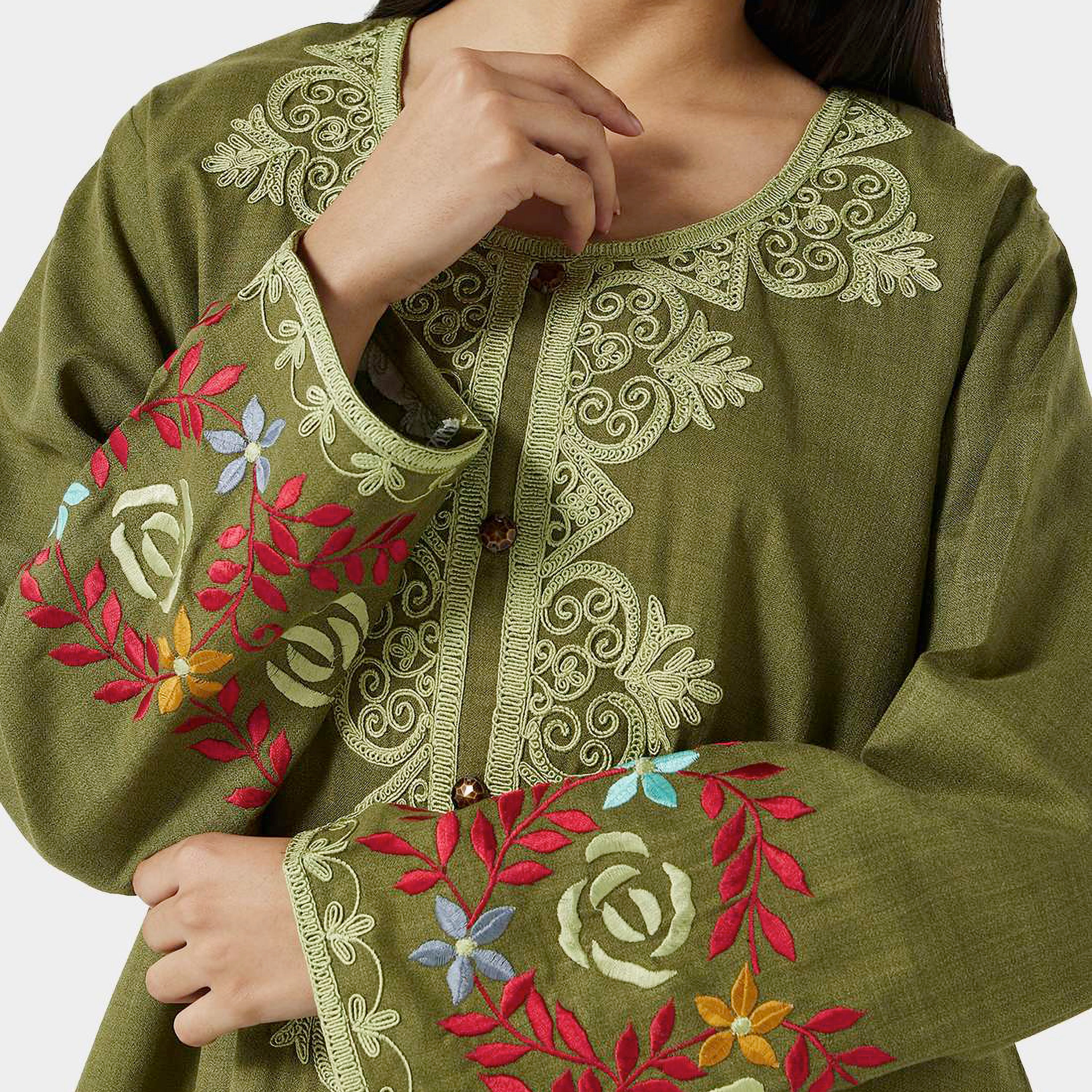 هناء وسارة جلابية نسائية مطرزة باللون الأخضر-women-arabicclothing-jalabiyas-image-2