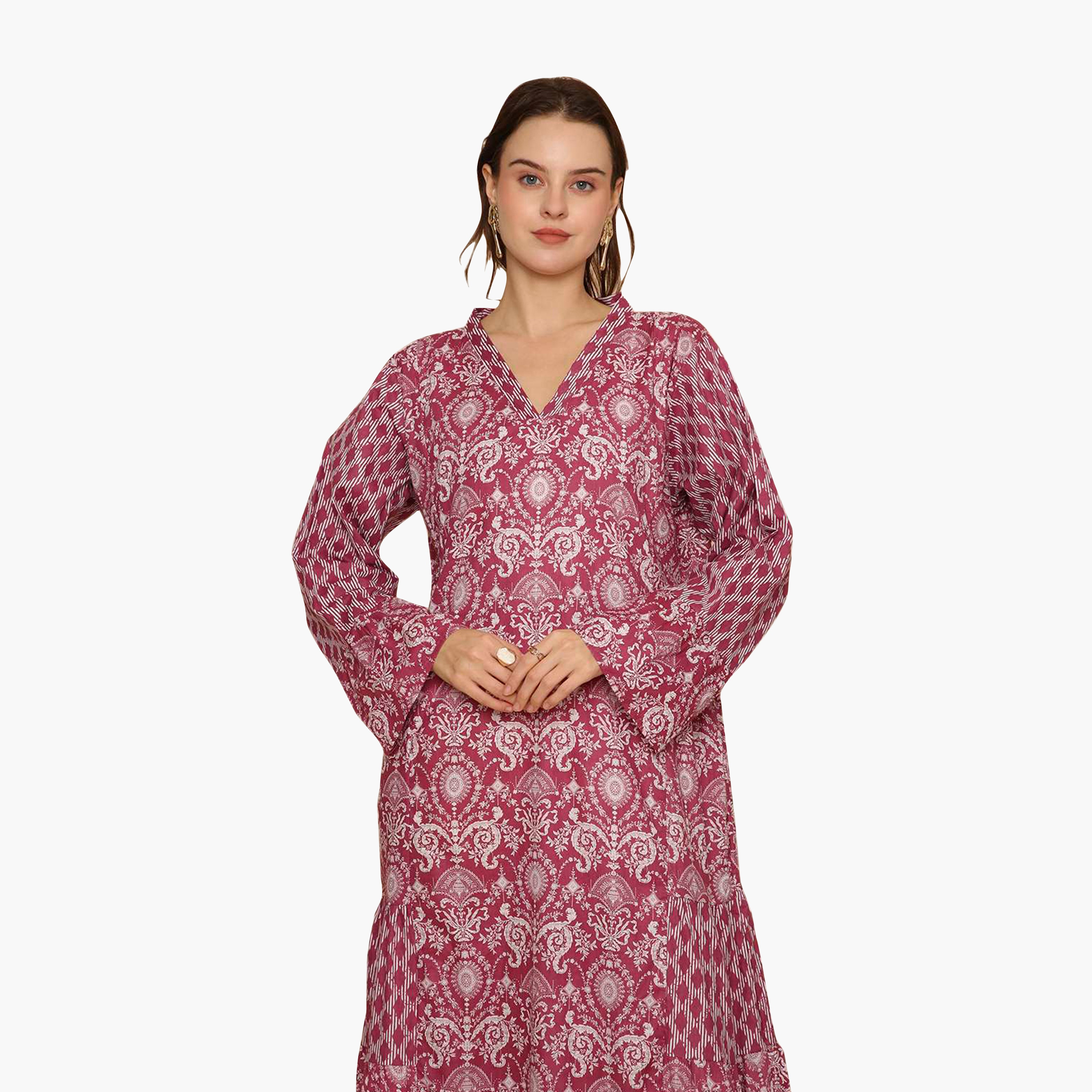 جلابية نسائية متعددة الطبقات مطرزة بنقوش عرقية من هنا اند سارة-women-arabicclothing-jalabiyas-image-2