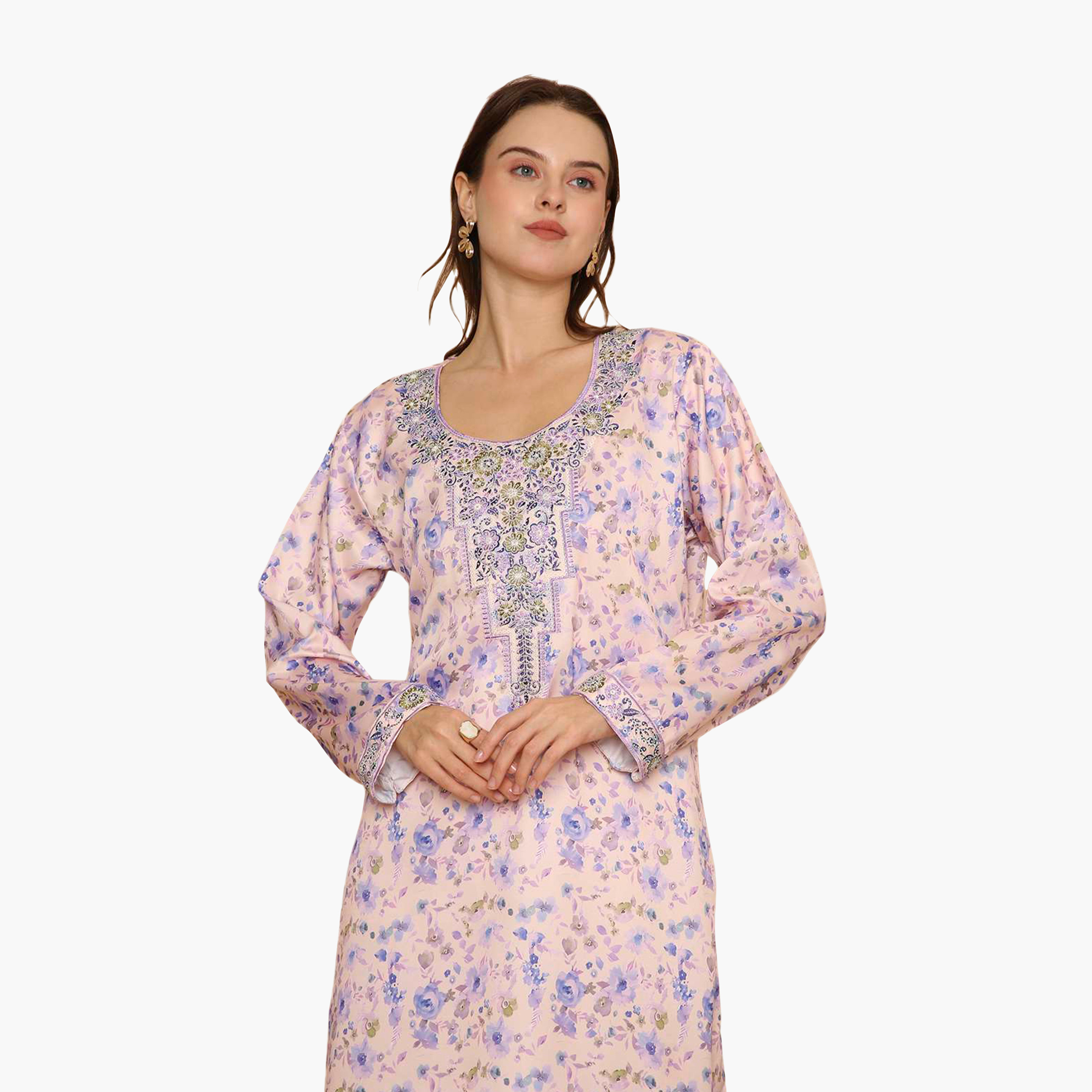 HanaandSara Floral Print Embroidered Yoke Women's Jalabiya-women-arabicclothing-jalabiyas-image-2