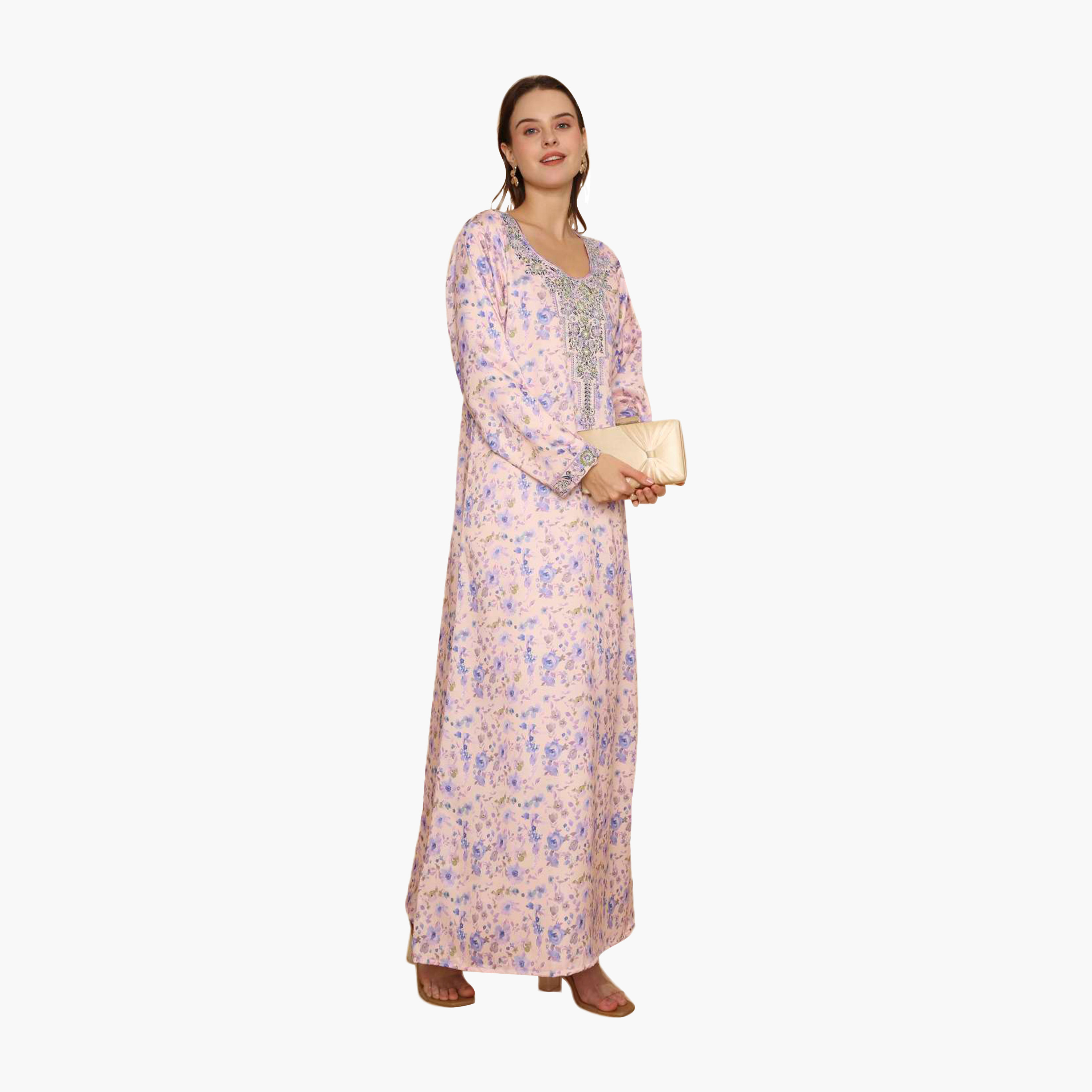 HanaandSara Floral Print Embroidered Yoke Women's Jalabiya-women-arabicclothing-jalabiyas-image-3