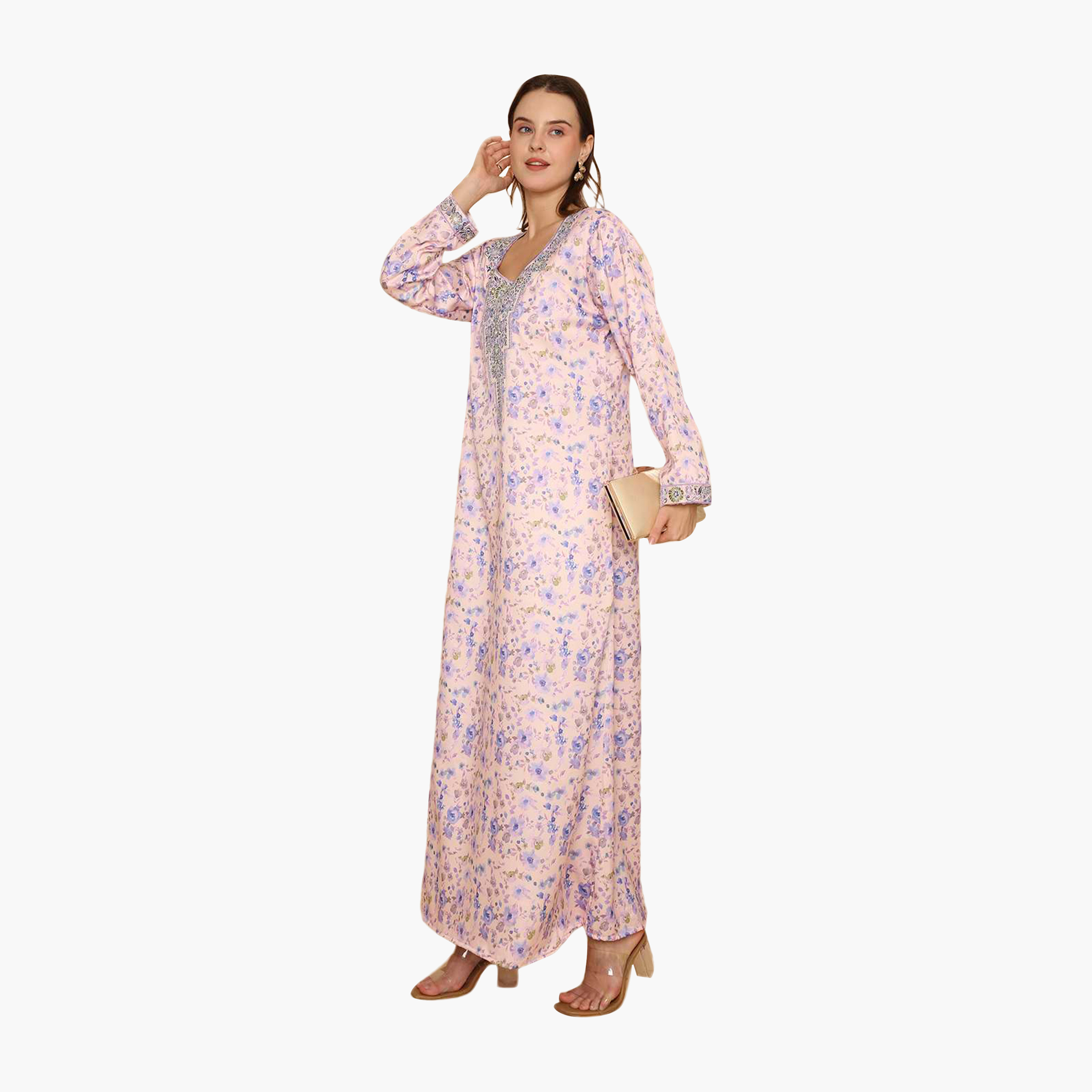HanaandSara Floral Print Embroidered Yoke Women's Jalabiya-women-arabicclothing-jalabiyas-image-4