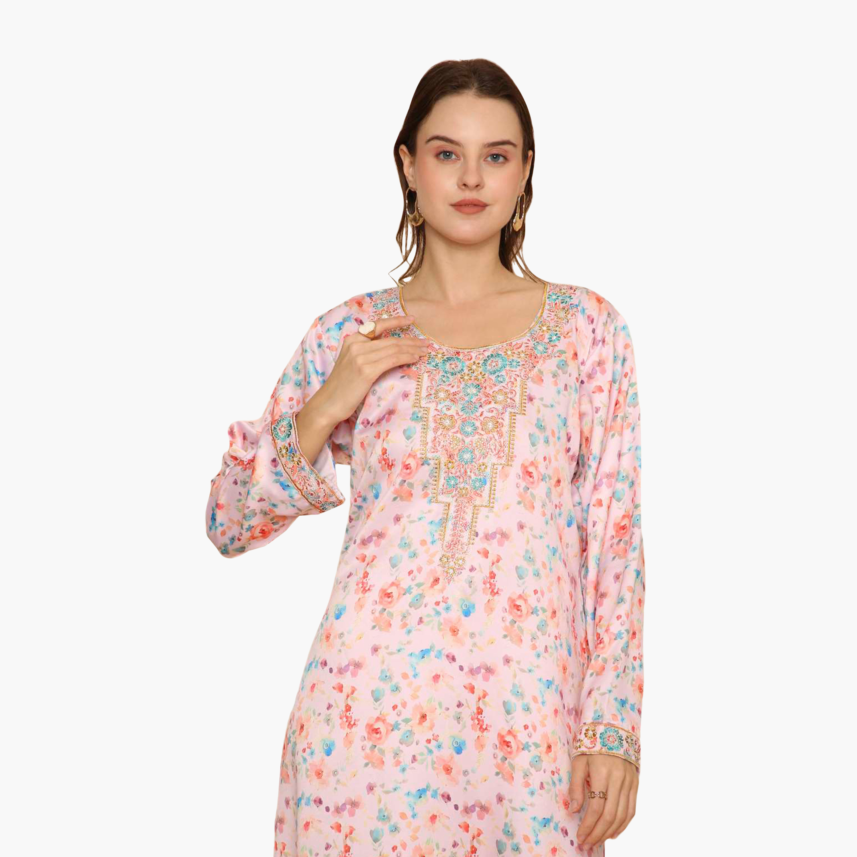 HanaandSara Floral Print Embroidered Yoke Women's Jalabiya-women-arabicclothing-jalabiyas-image-7