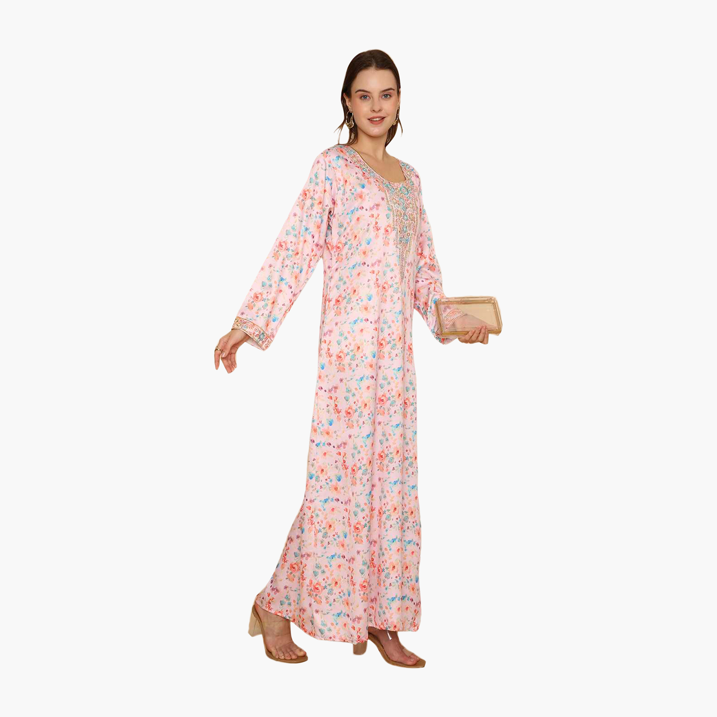 HanaandSara Floral Print Embroidered Yoke Women's Jalabiya-women-arabicclothing-jalabiyas-image-8