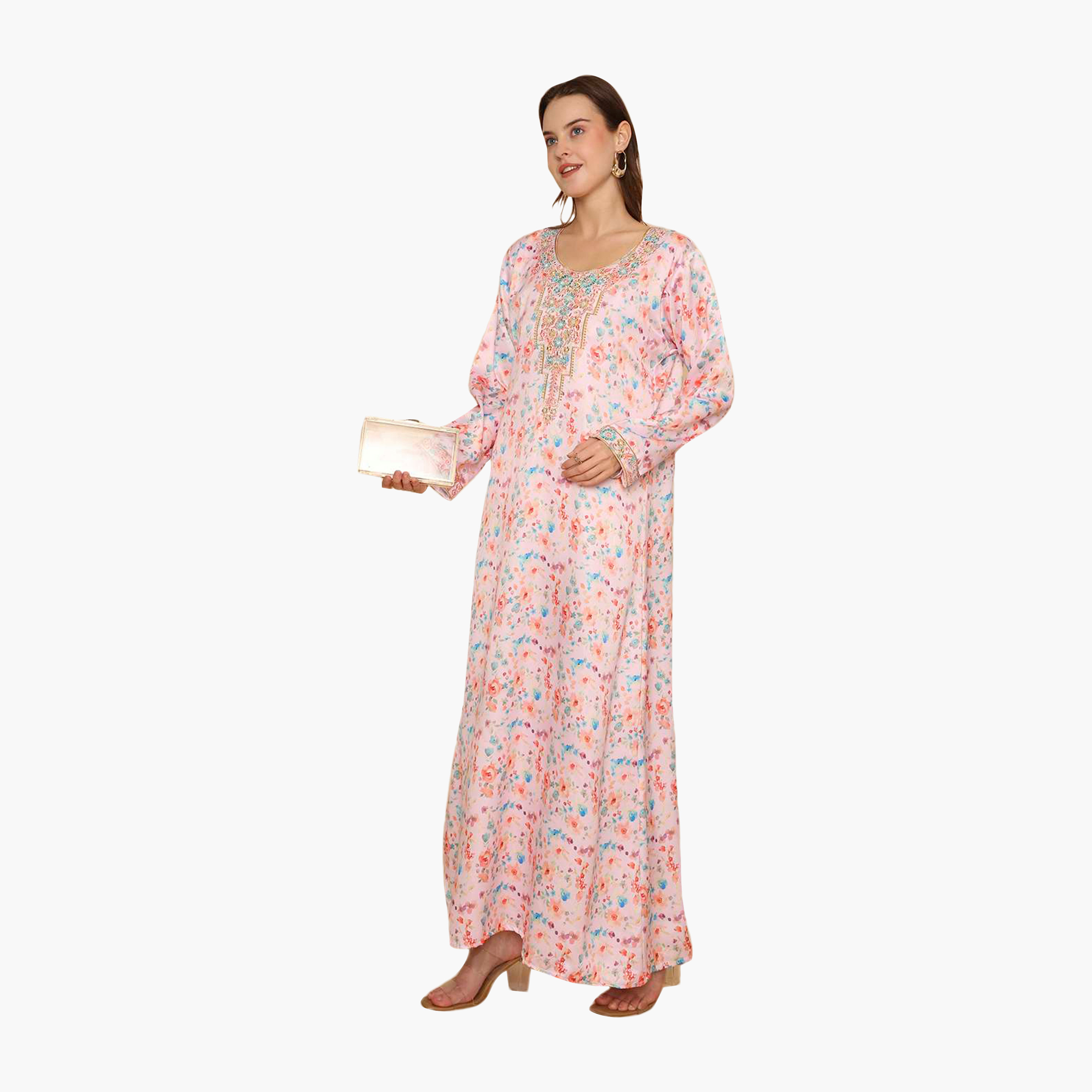HanaandSara Floral Print Embroidered Yoke Women's Jalabiya-women-arabicclothing-jalabiyas-image-9