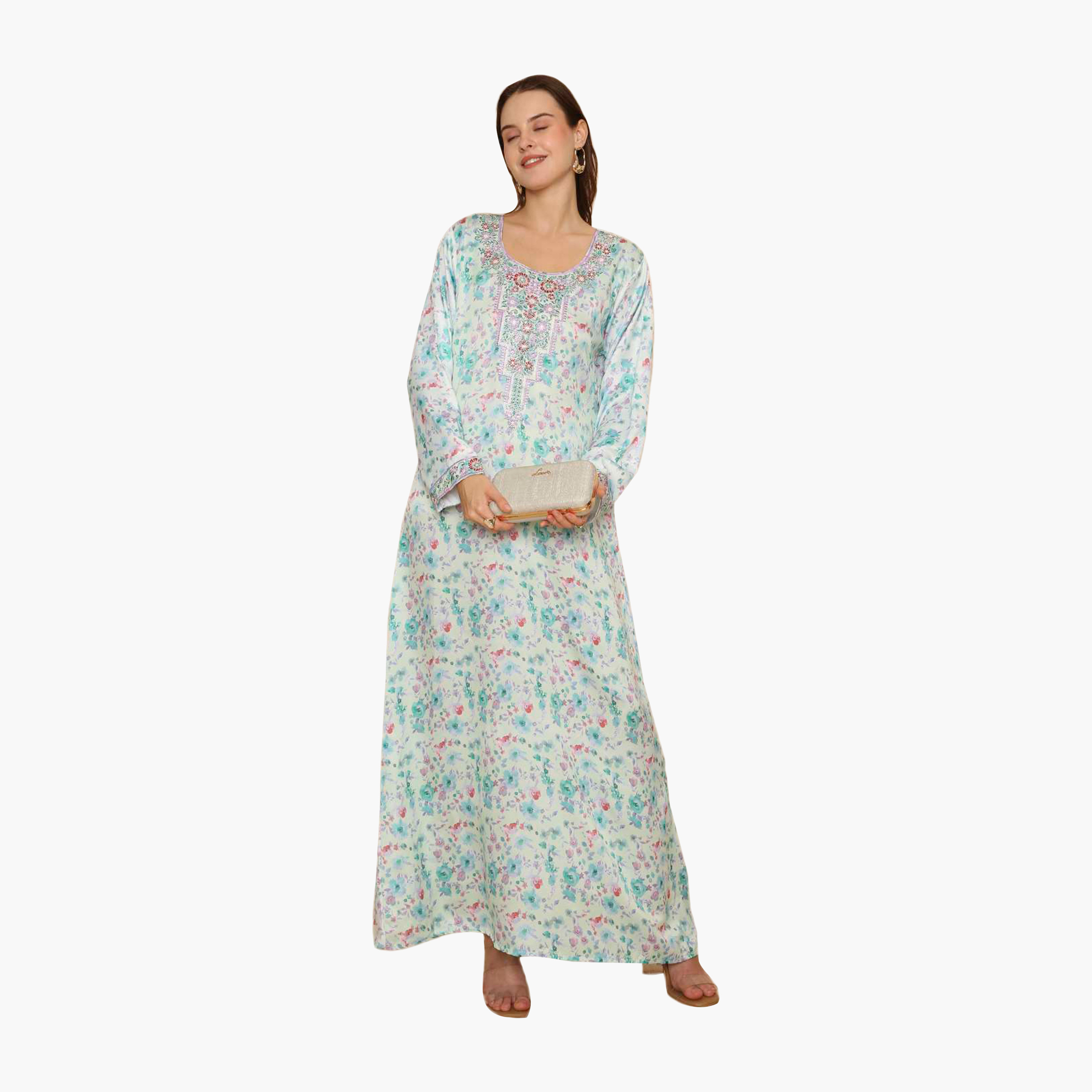 جلابية نسائية مطرزة بنقشة زهور من هنا اند سارة-women-arabicclothing-jalabiyas-image-1