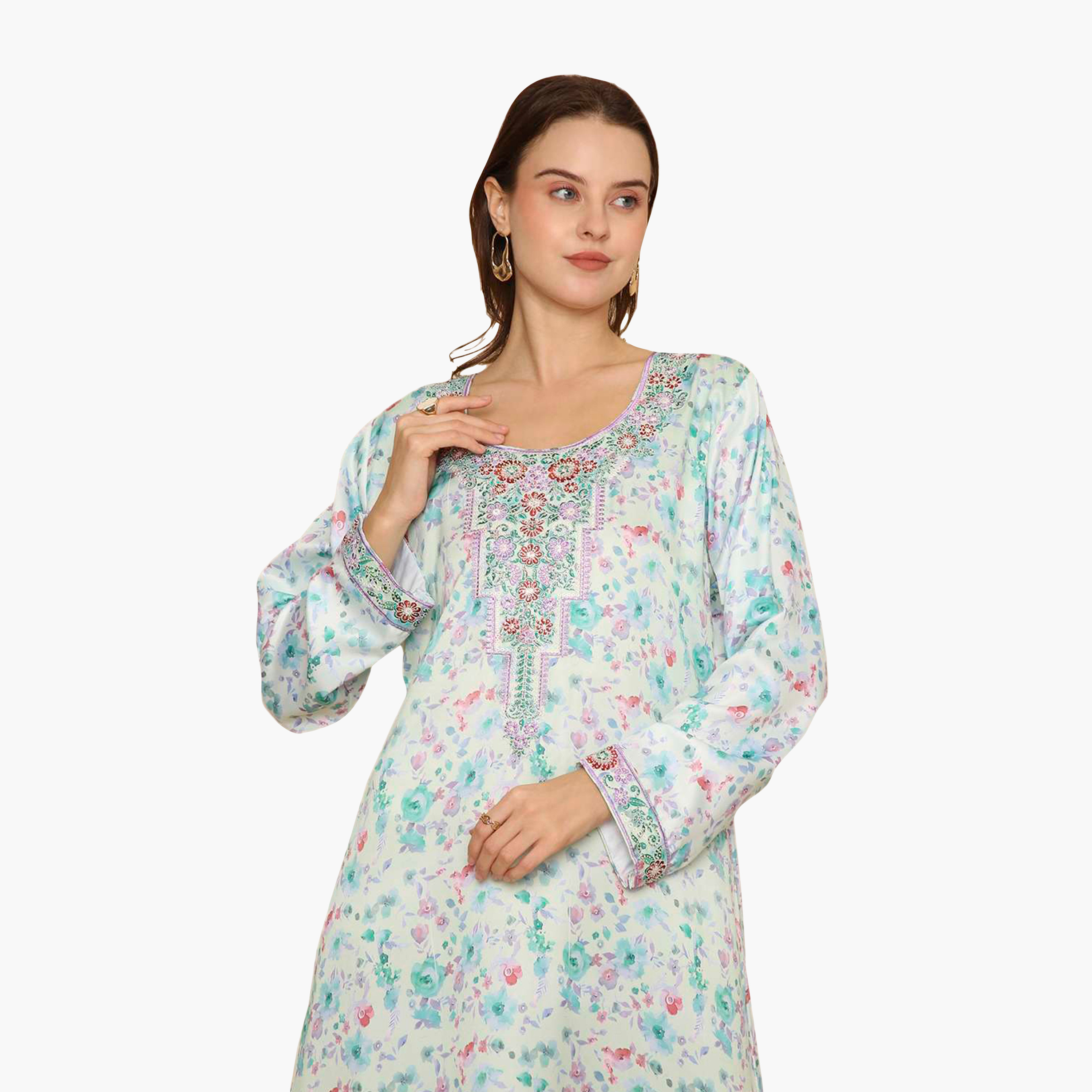 HanaandSara Floral Print Embroidered Yoke Women's Jalabiya-women-arabicclothing-jalabiyas-image-12