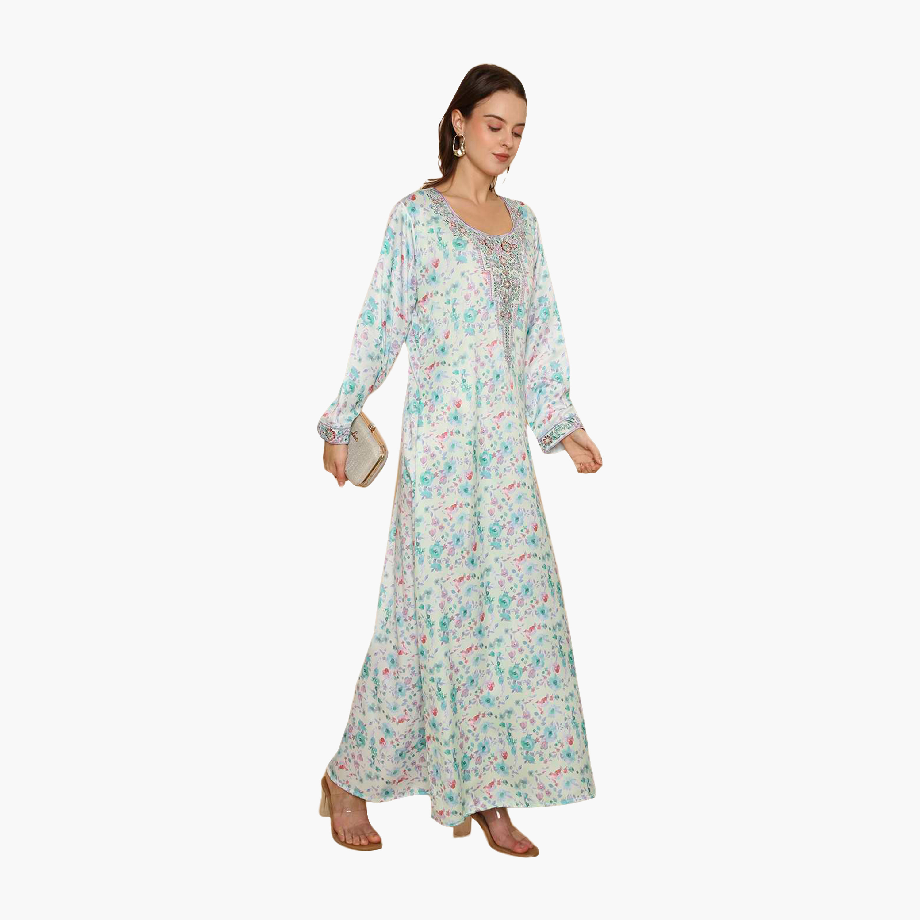 جلابية نسائية مطرزة بنقشة زهور من هنا اند سارة-women-arabicclothing-jalabiyas-image-3