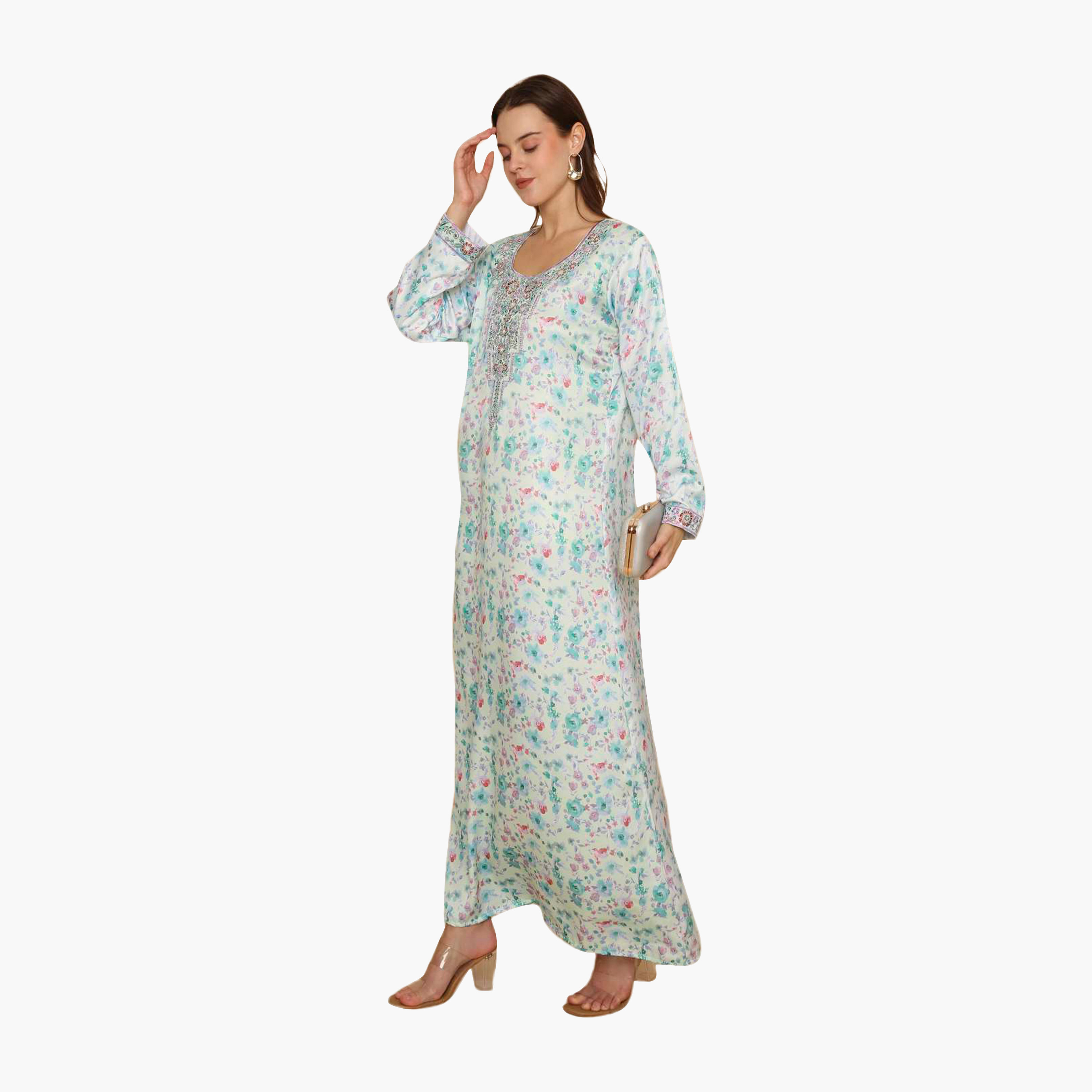 HanaandSara Floral Print Embroidered Yoke Women's Jalabiya-women-arabicclothing-jalabiyas-image-14