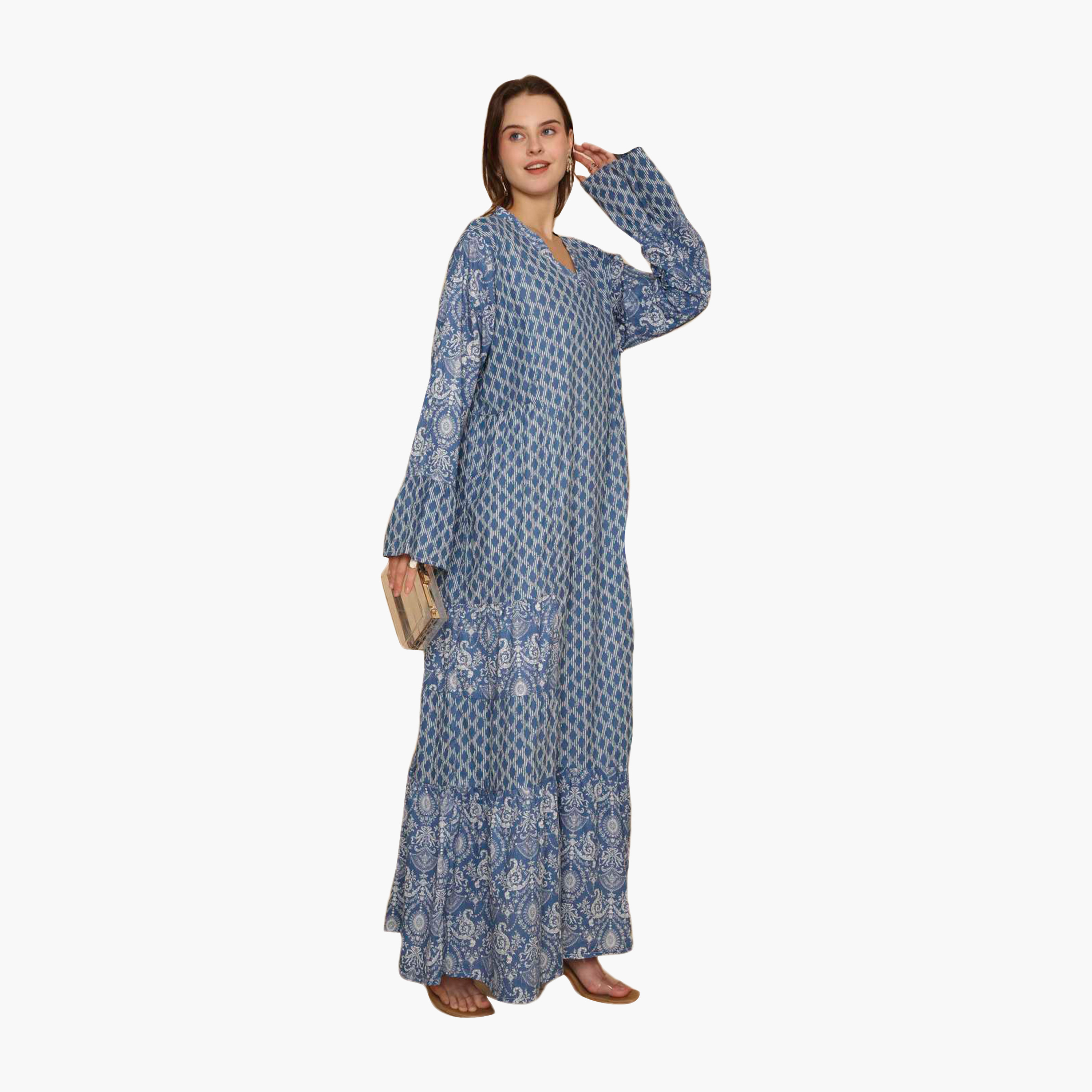 HanaandSara Geometric Print Women's Tiered & Flared Jalabiya-women-arabicclothing-jalabiyas-image-3