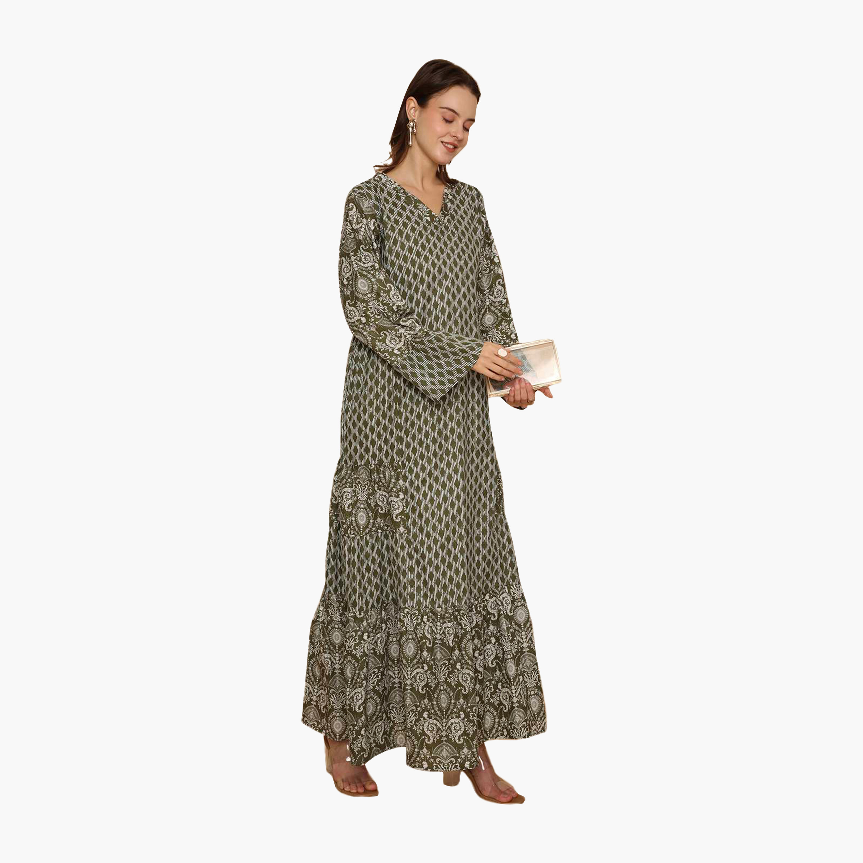 جلابية نسائية متعددة الطبقات واسعة ونقشة هندسية من هنا اند سارة-women-arabicclothing-jalabiyas-image-13