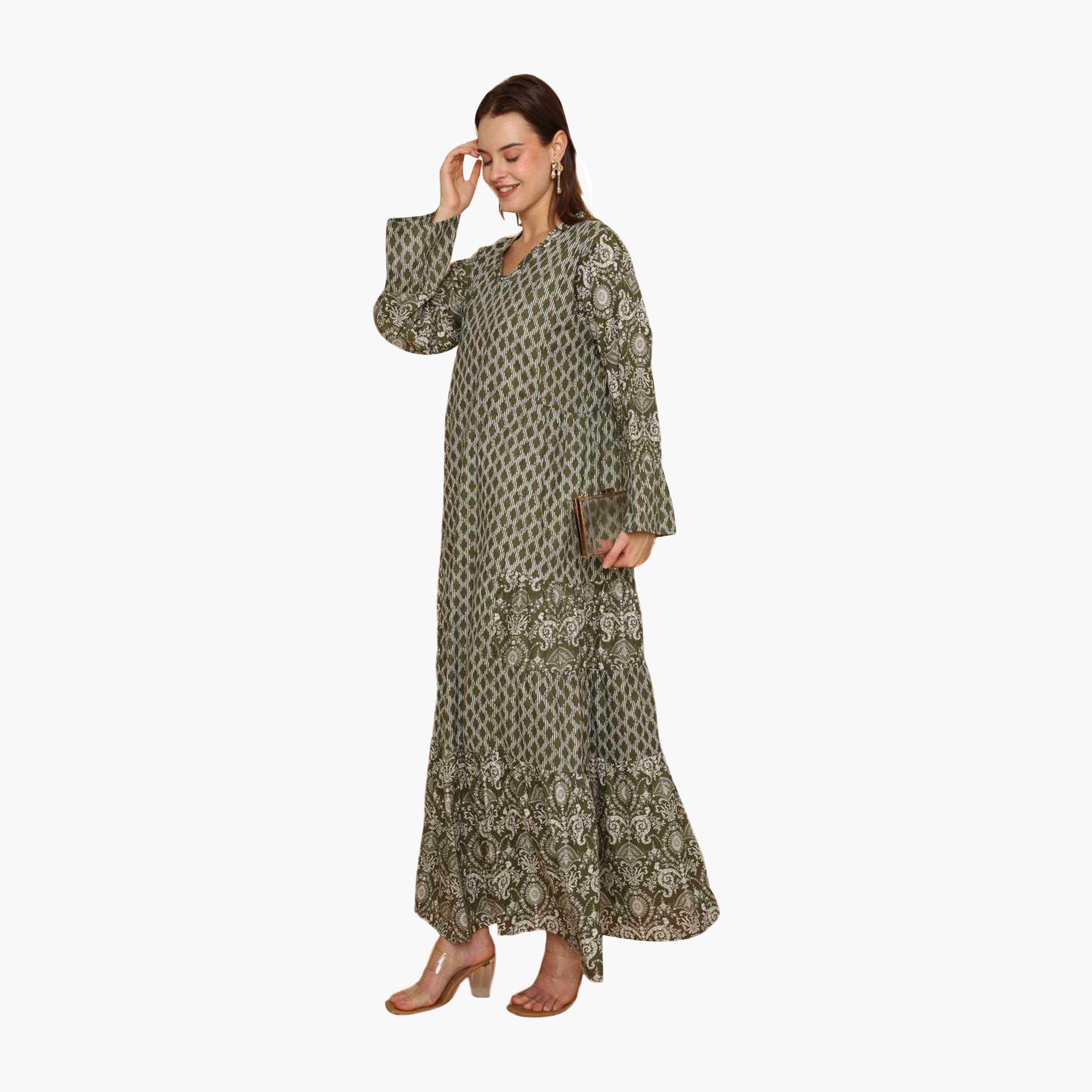 جلابية نسائية متعددة الطبقات واسعة ونقشة هندسية من هنا اند سارة-women-arabicclothing-jalabiyas-image-14