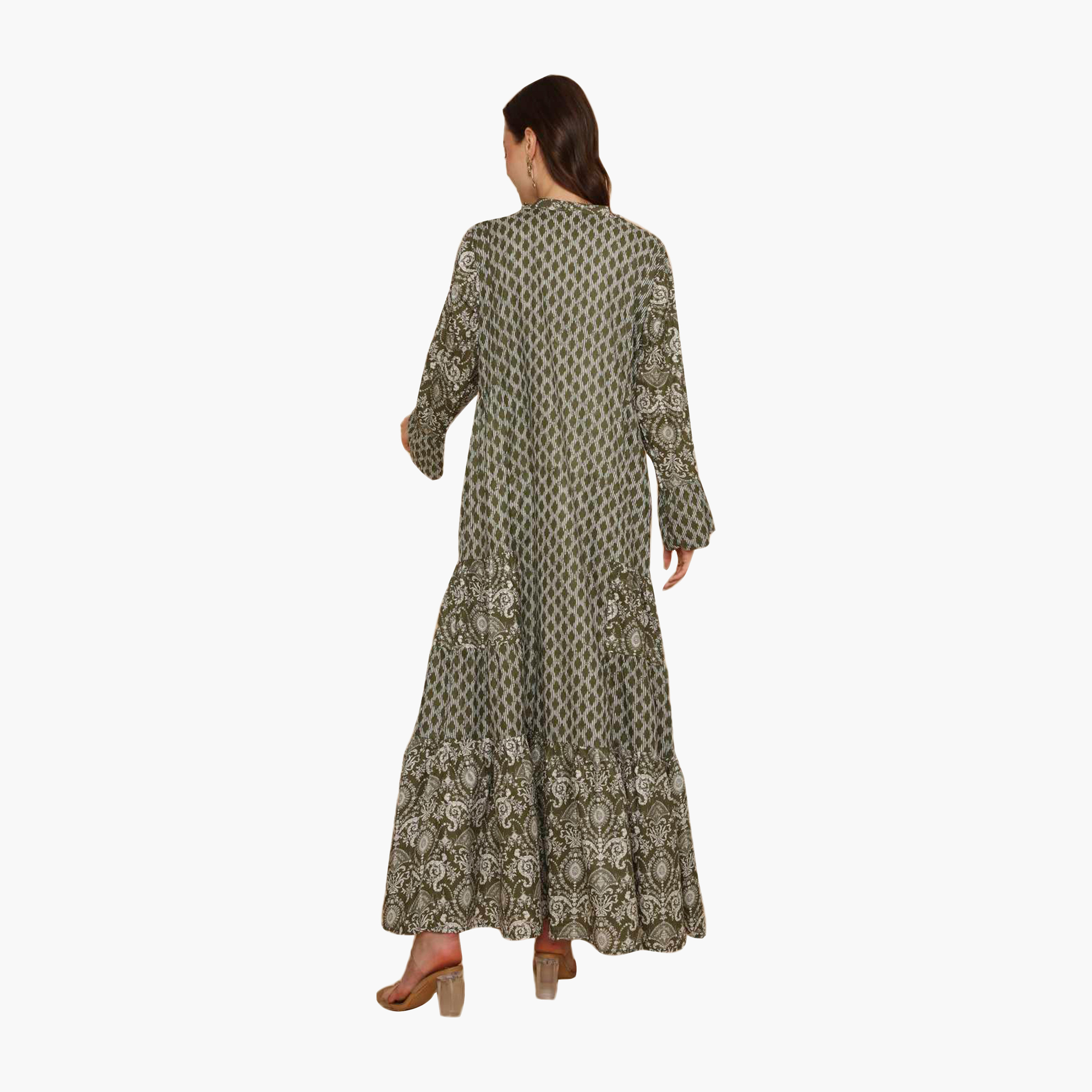جلابية نسائية متعددة الطبقات واسعة ونقشة هندسية من هنا اند سارة-women-arabicclothing-jalabiyas-image-15