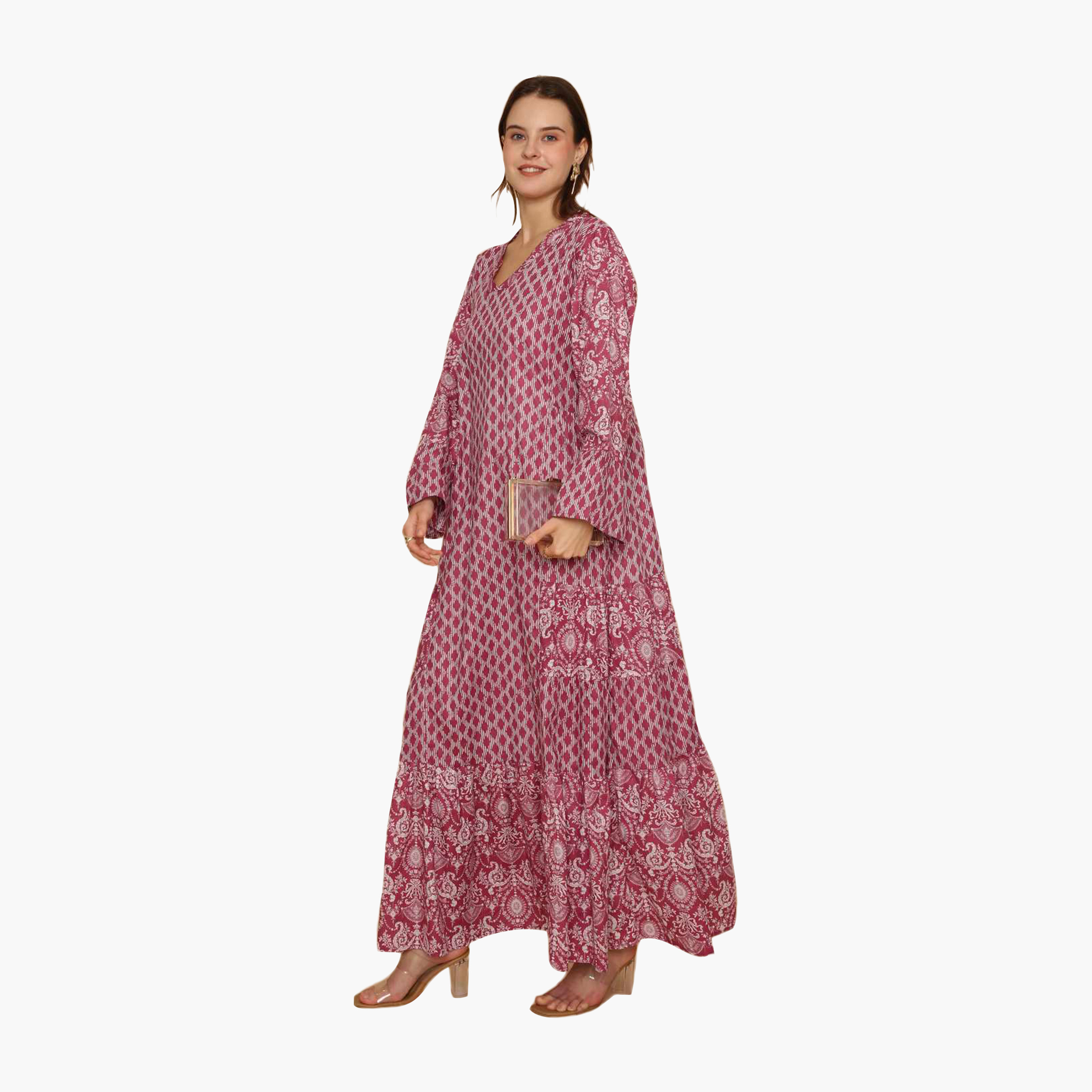 جلابية نسائية متعددة الطبقات واسعة ونقشة هندسية من هنا اند سارة-women-arabicclothing-jalabiyas-image-9