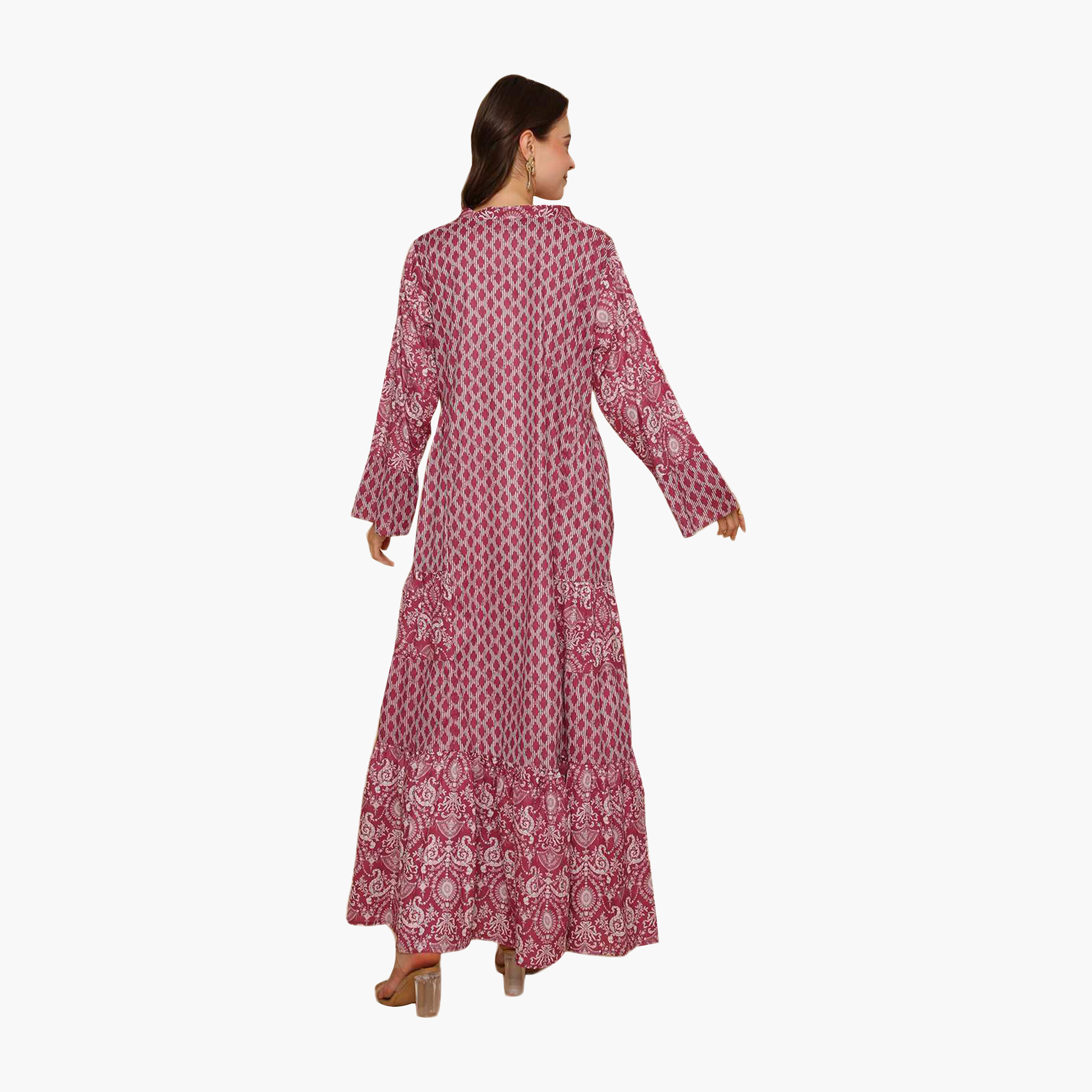 جلابية نسائية متعددة الطبقات واسعة ونقشة هندسية من هنا اند سارة-women-arabicclothing-jalabiyas-image-10