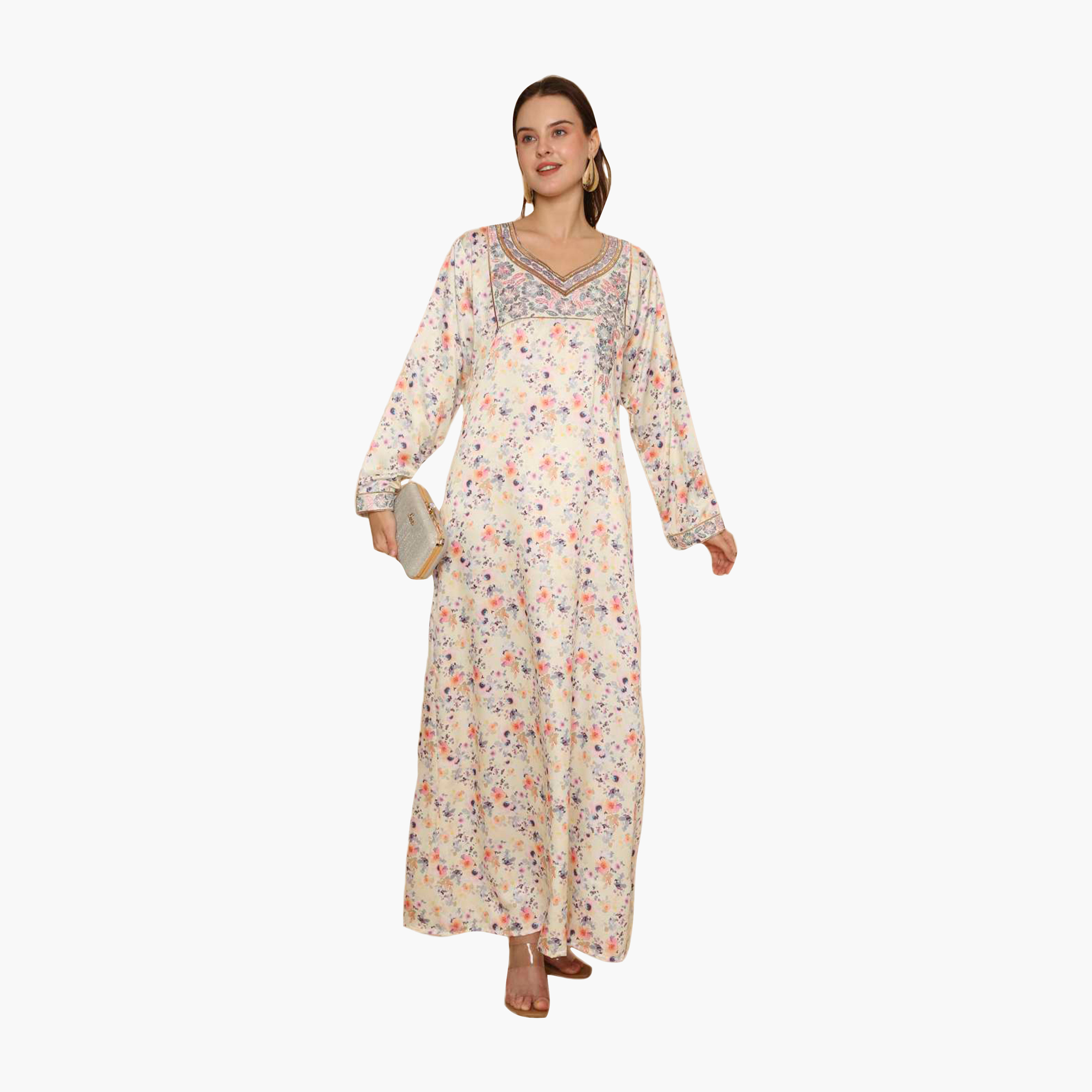 جلابية نسائية مطرزة بنقشة زهور من هنا اند سارة-women-arabicclothing-jalabiyas-image-5