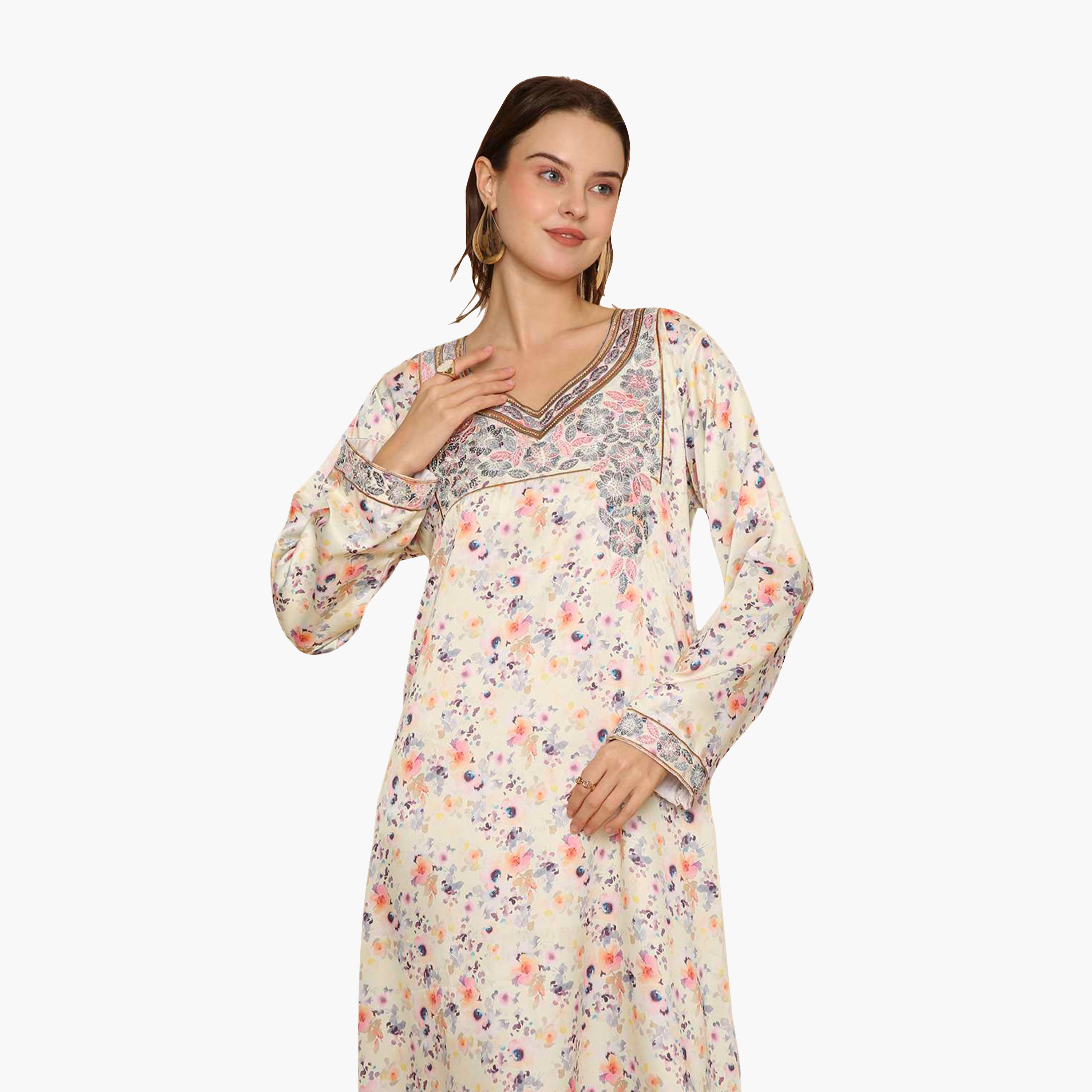 جلابية نسائية مطرزة بنقشة زهور من هنا اند سارة-women-arabicclothing-jalabiyas-image-6