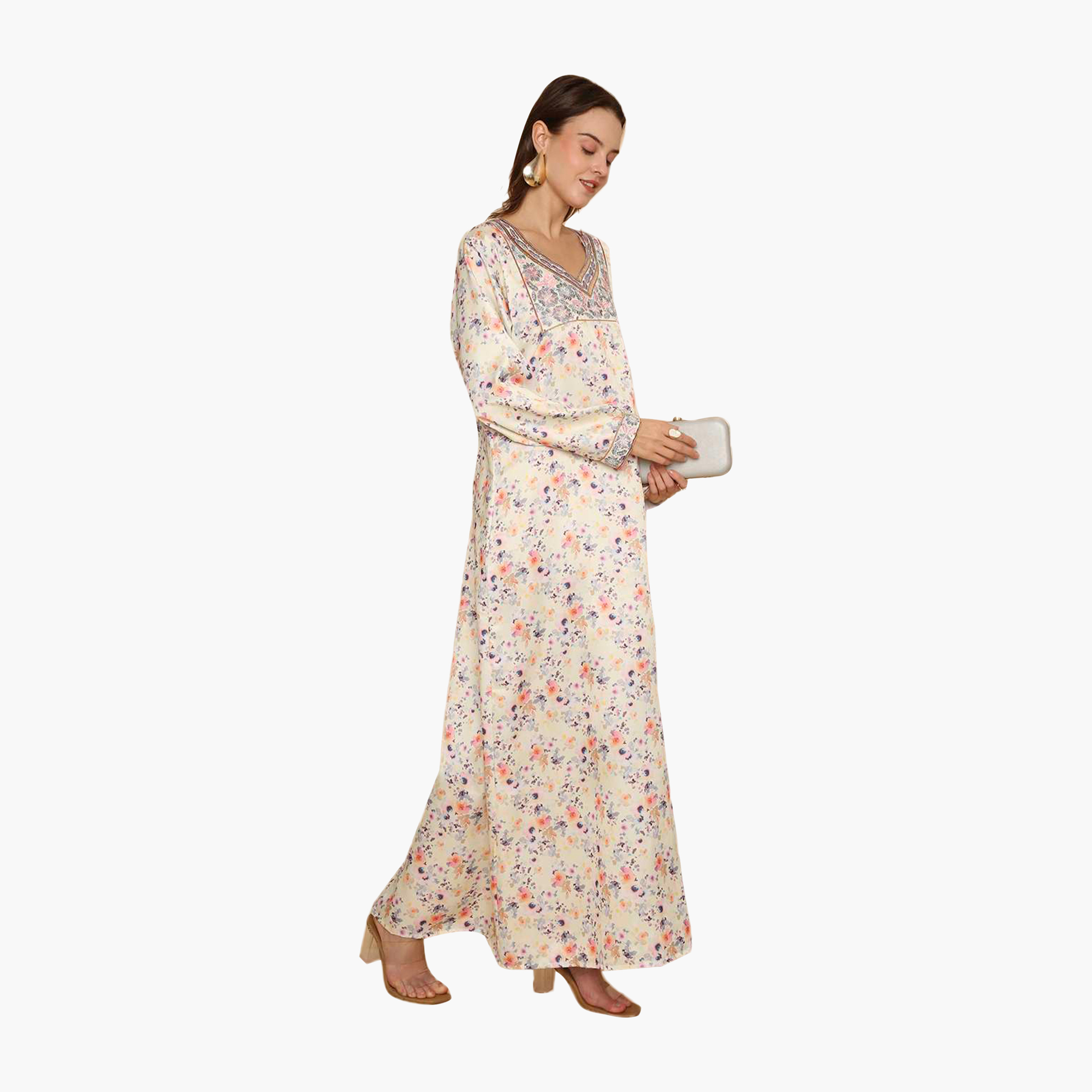 جلابية نسائية مطرزة بنقشة زهور من هنا اند سارة-women-arabicclothing-jalabiyas-image-7