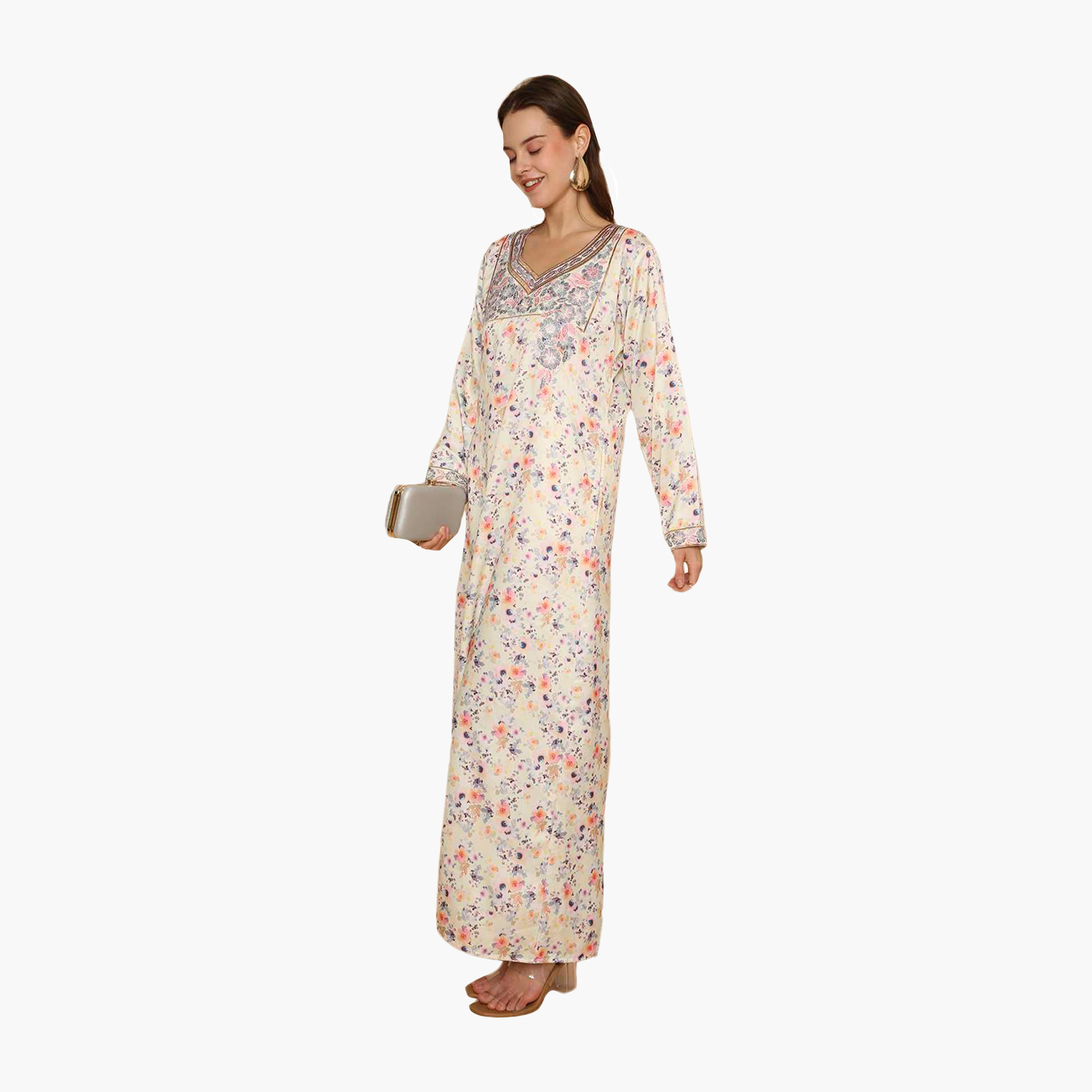 جلابية نسائية مطرزة بنقشة زهور من هنا اند سارة-women-arabicclothing-jalabiyas-image-8