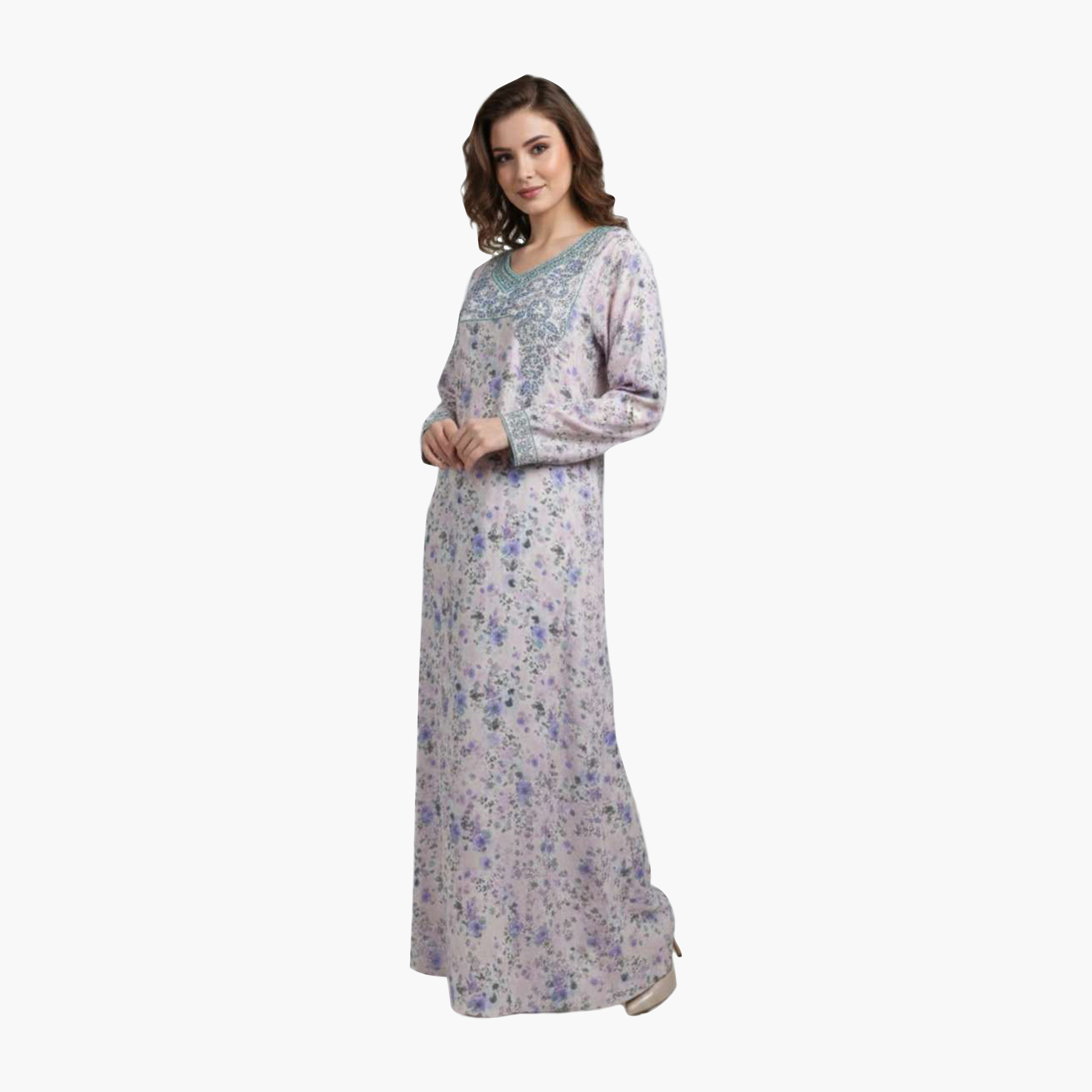 جلابية نسائية مطرزة بنقشة زهور من هنا اند سارة-women-arabicclothing-jalabiyas-image-3