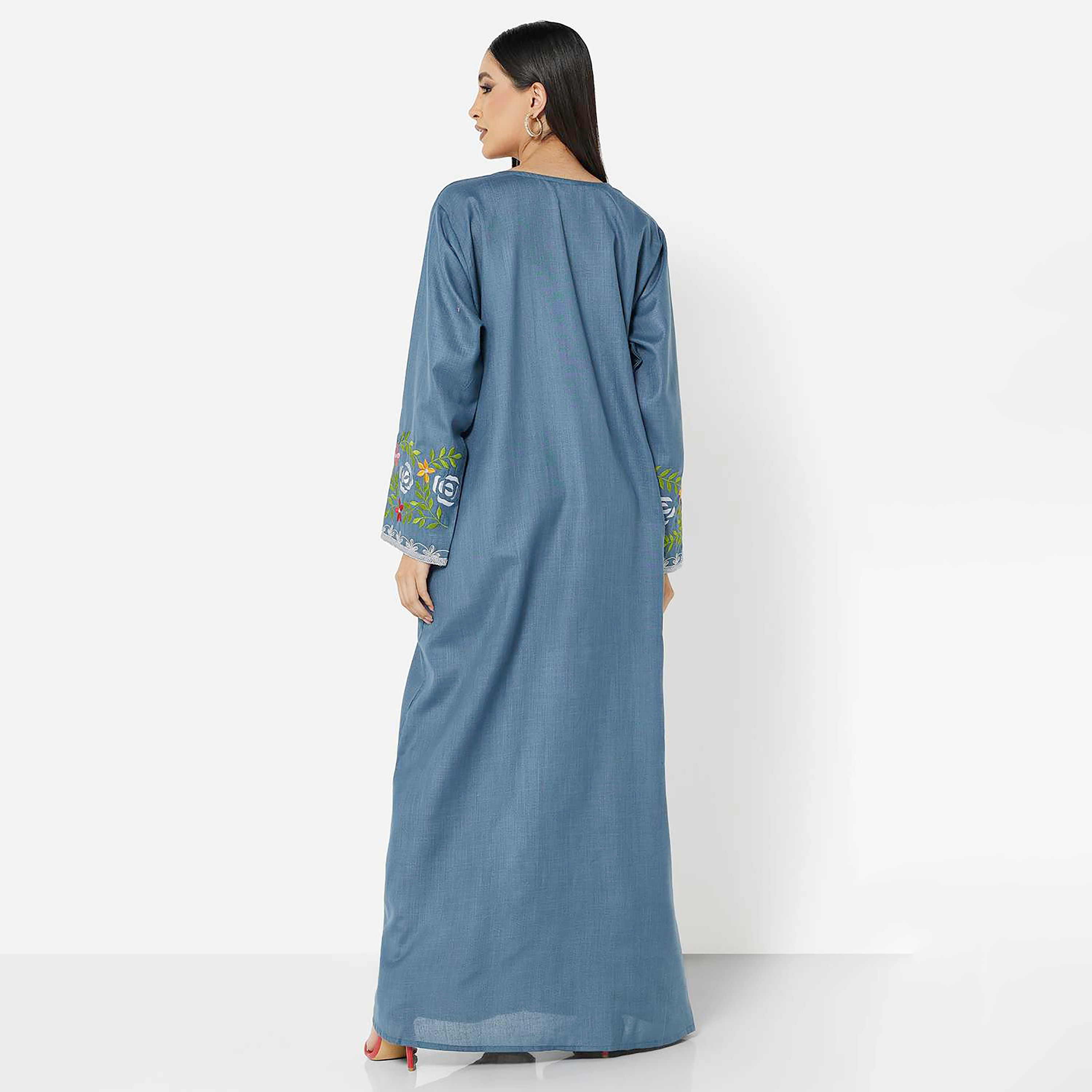 Hana & Sara Blue Embroidered Women's Jalabiya-women-arabicclothing-jalabiyas-image-3