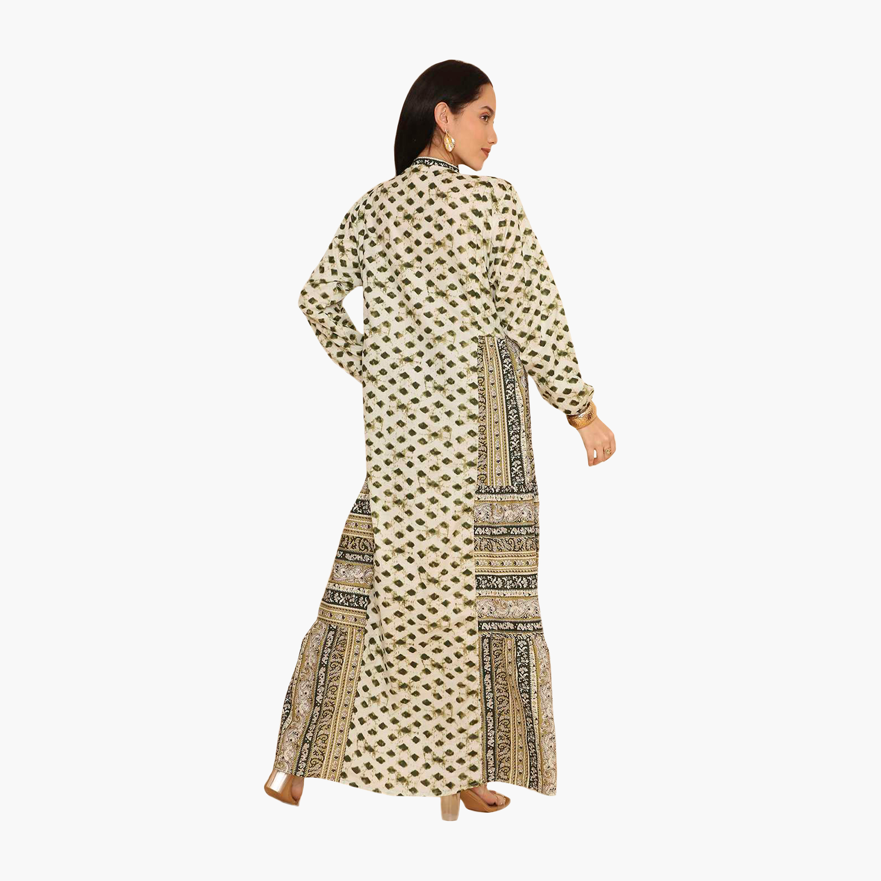 جلابية نسائية بياقة ماندرين ونقشة هندسية من هنا اند سارة-women-arabicclothing-jalabiyas-image-5