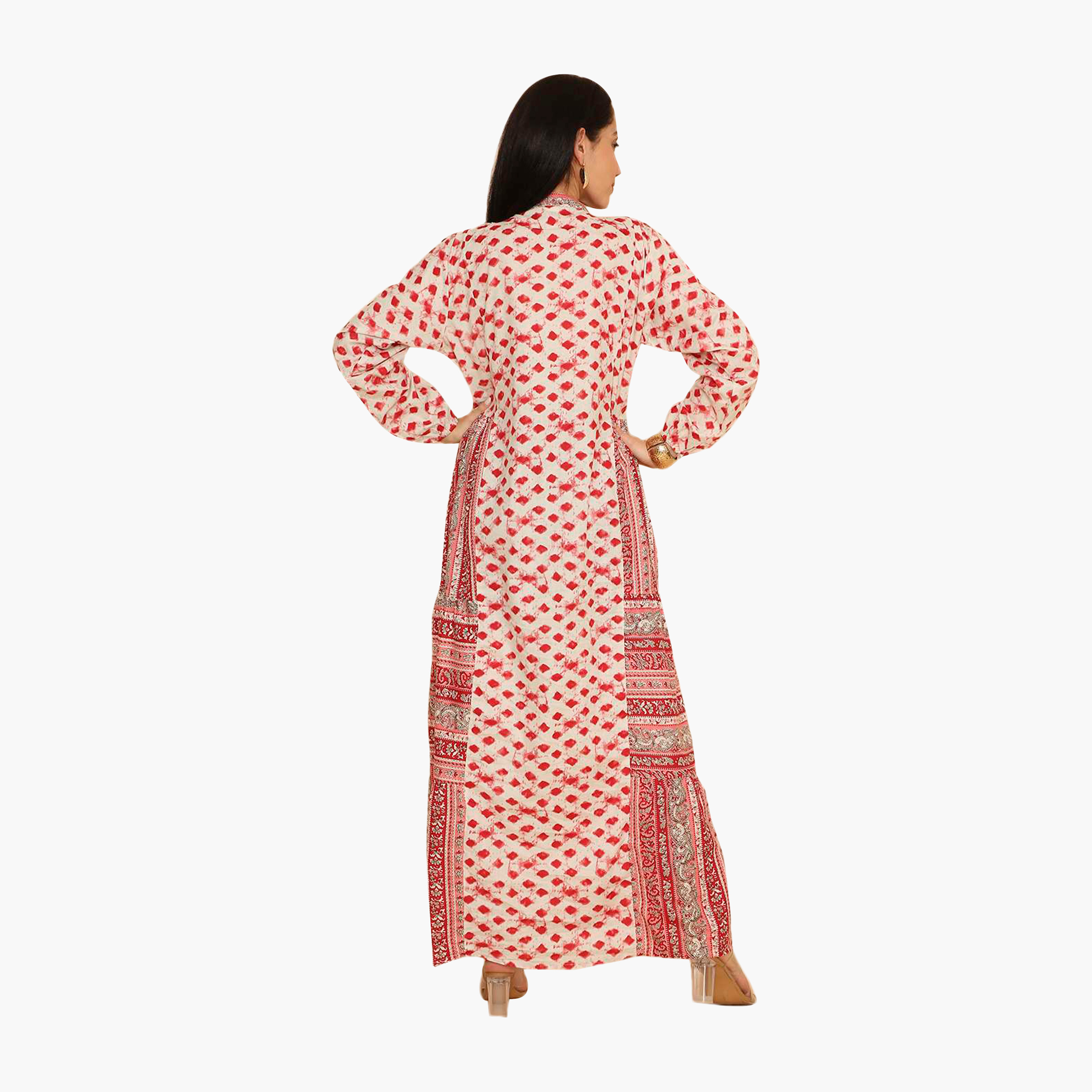 جلابية نسائية بياقة ماندرين ونقشة هندسية من هنا اند سارة-women-arabicclothing-jalabiyas-image-5