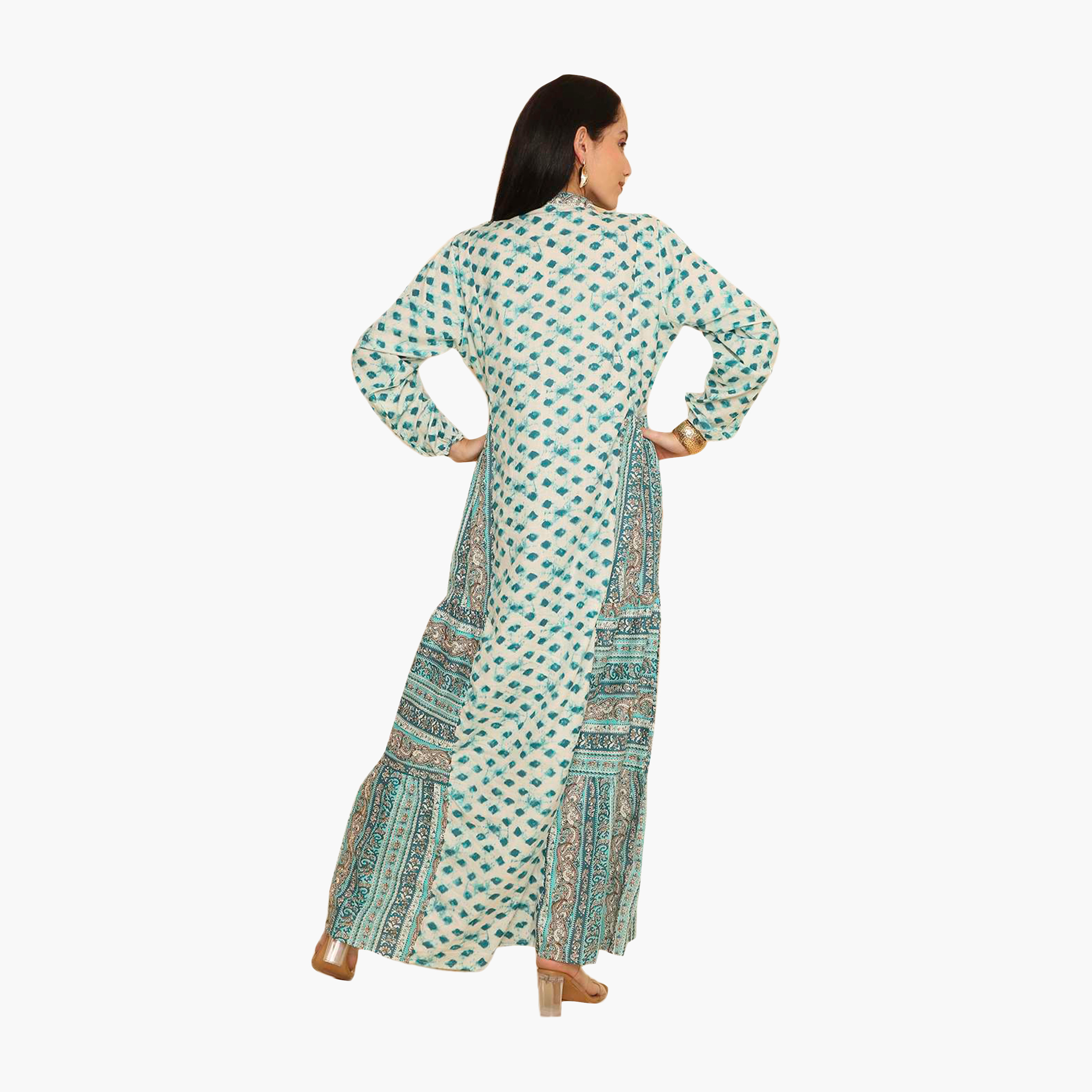 HanaandSara Geometric Print Mandarin Collar Women's Jalabiya-women-arabicclothing-jalabiyas-image-5
