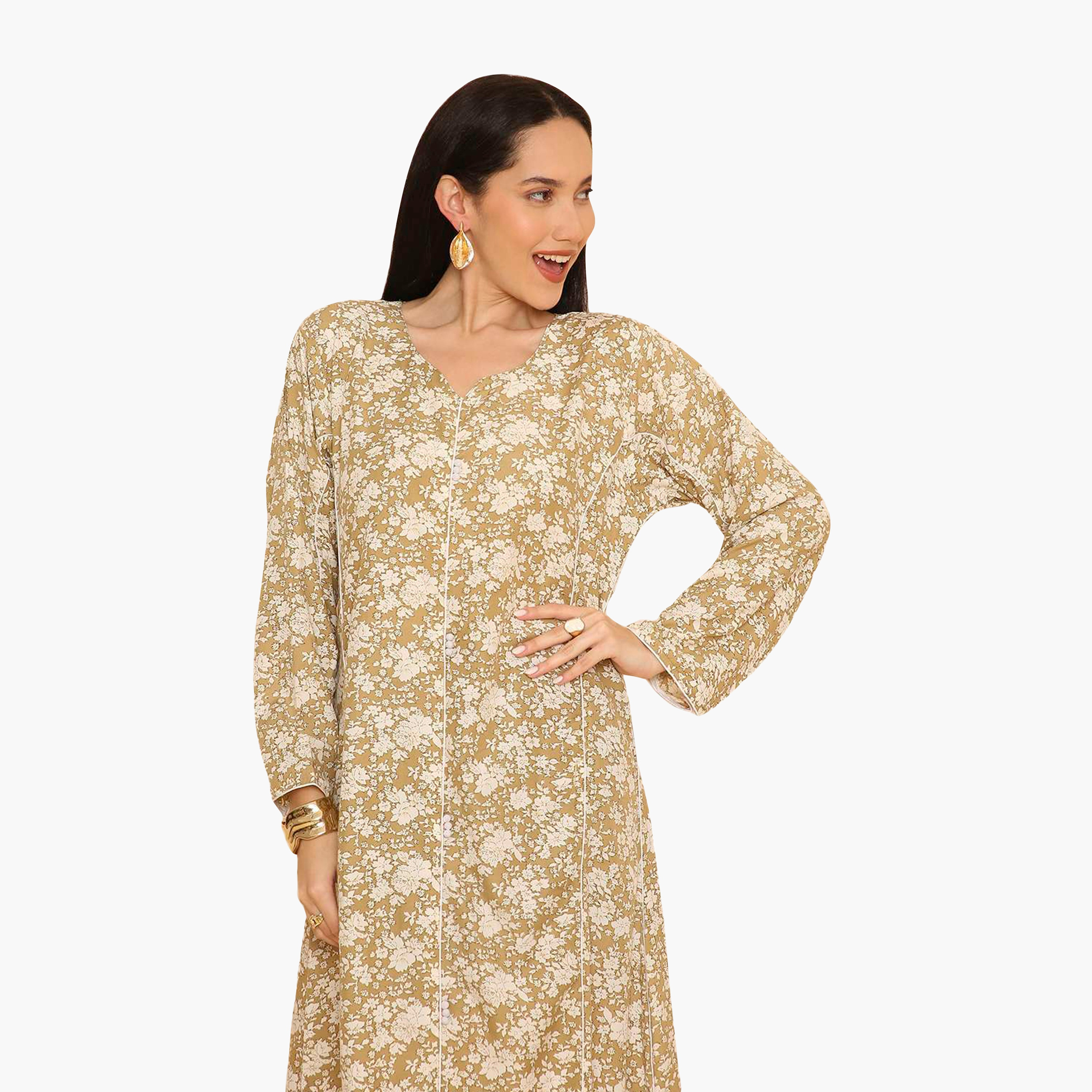 جلابية نسائية مطرزة بنقشة زهور وحواف مزخرفة من هنا اند سارة-women-arabicclothing-jalabiyas-image-2