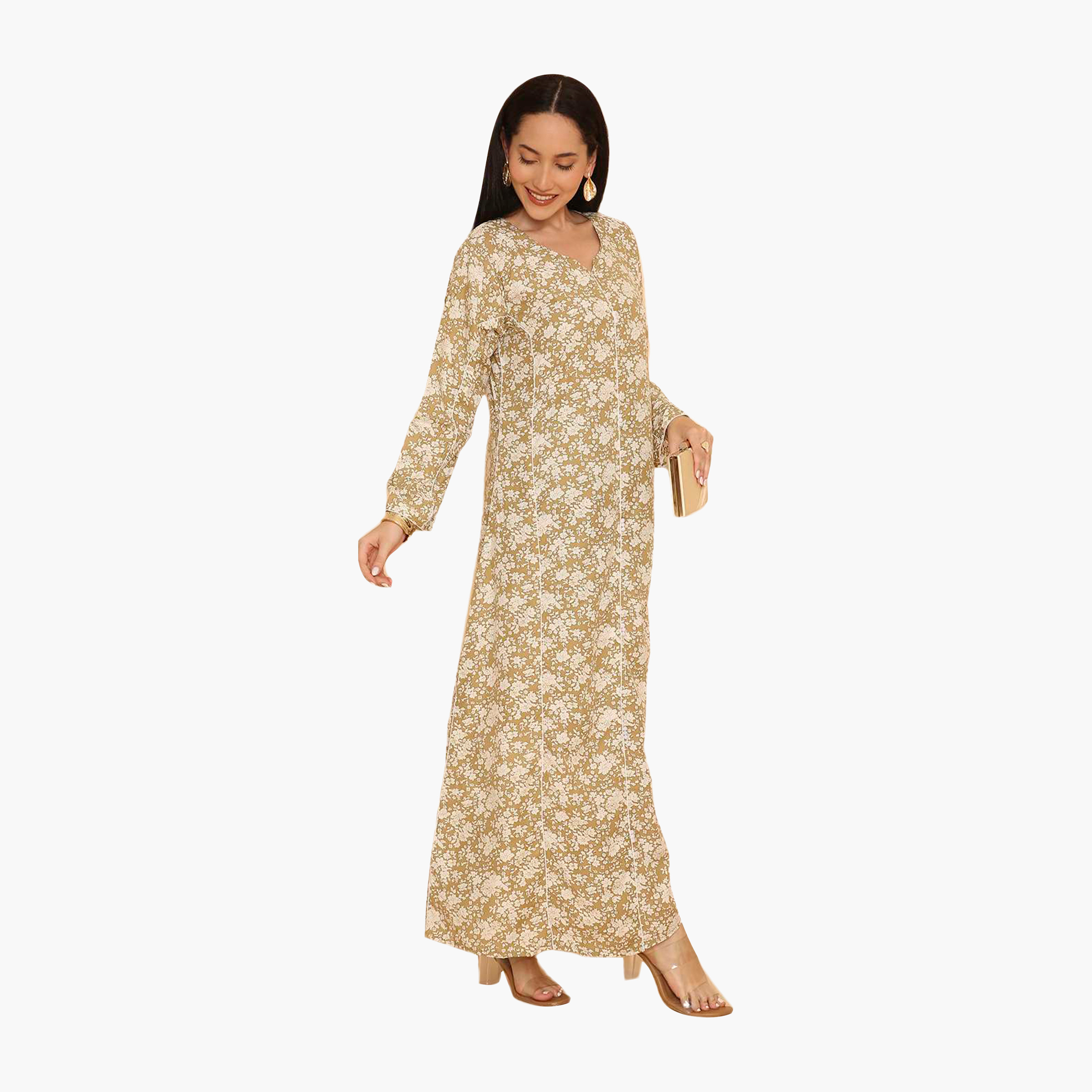 جلابية نسائية مطرزة بنقشة زهور وحواف مزخرفة من هنا اند سارة-women-arabicclothing-jalabiyas-image-3