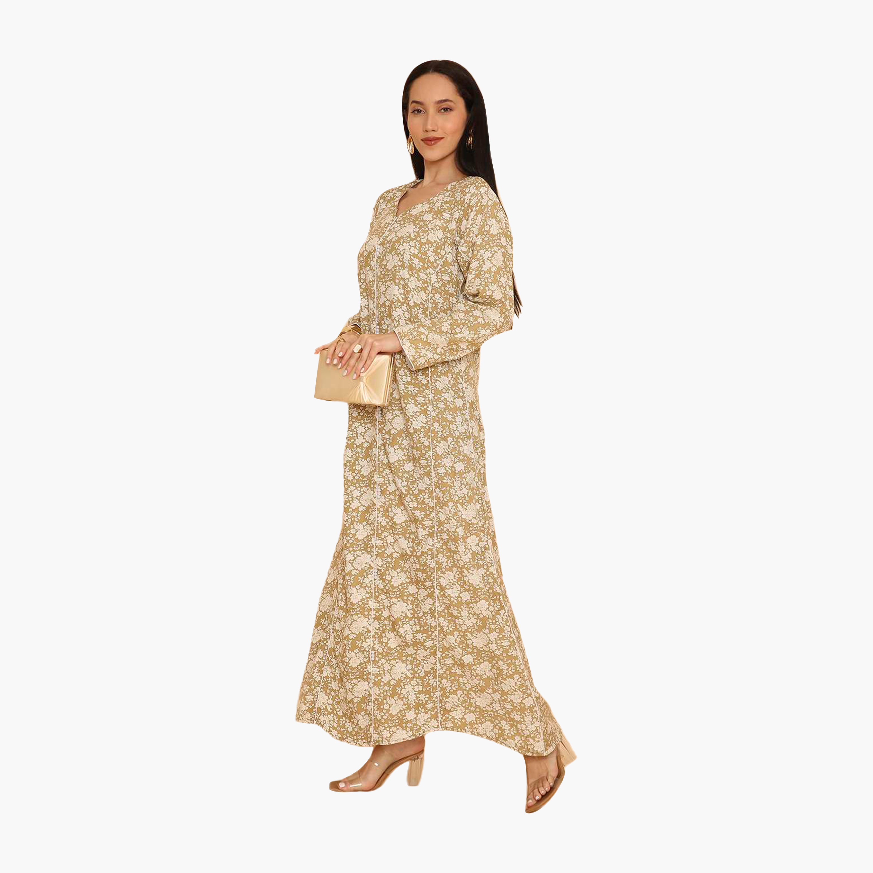 جلابية نسائية مطرزة بنقشة زهور وحواف مزخرفة من هنا اند سارة-women-arabicclothing-jalabiyas-image-4