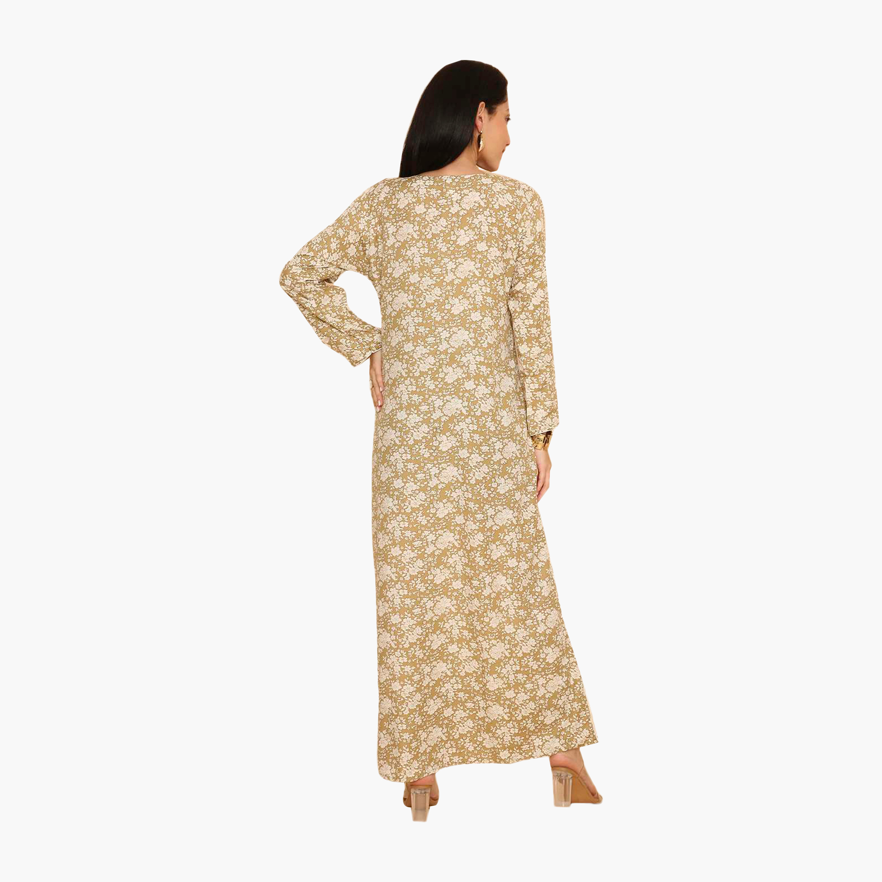 جلابية نسائية مطرزة بنقشة زهور وحواف مزخرفة من هنا اند سارة-women-arabicclothing-jalabiyas-image-5