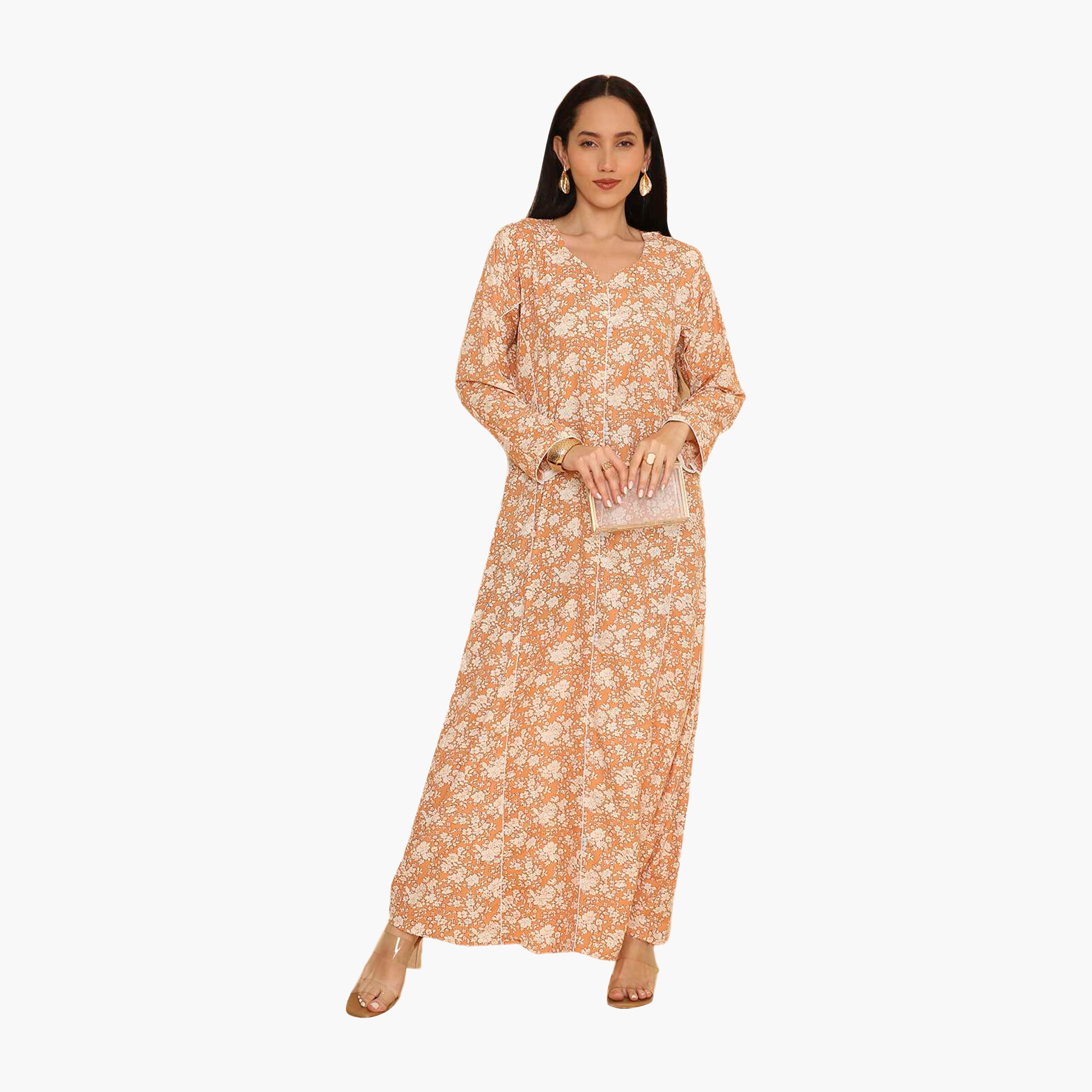HanaandSara Floral Print & Piping Detailed Women's Jalabiya-women-arabicclothing-jalabiyas-image-6