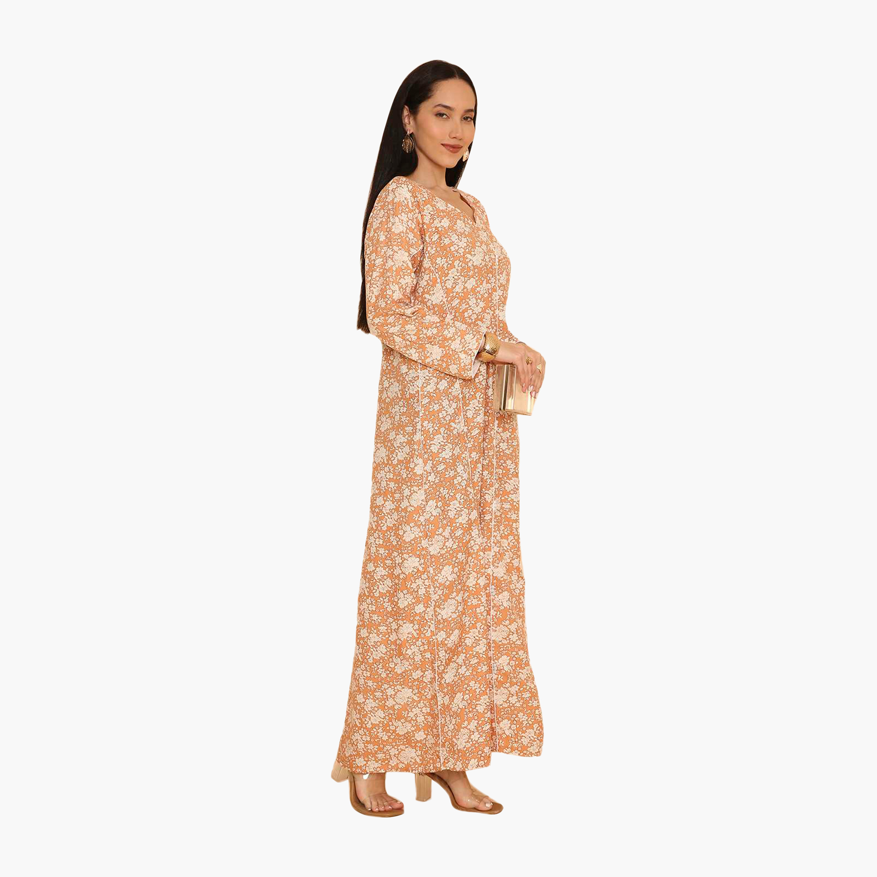 HanaandSara Floral Print & Piping Detailed Women's Jalabiya-women-arabicclothing-jalabiyas-image-8