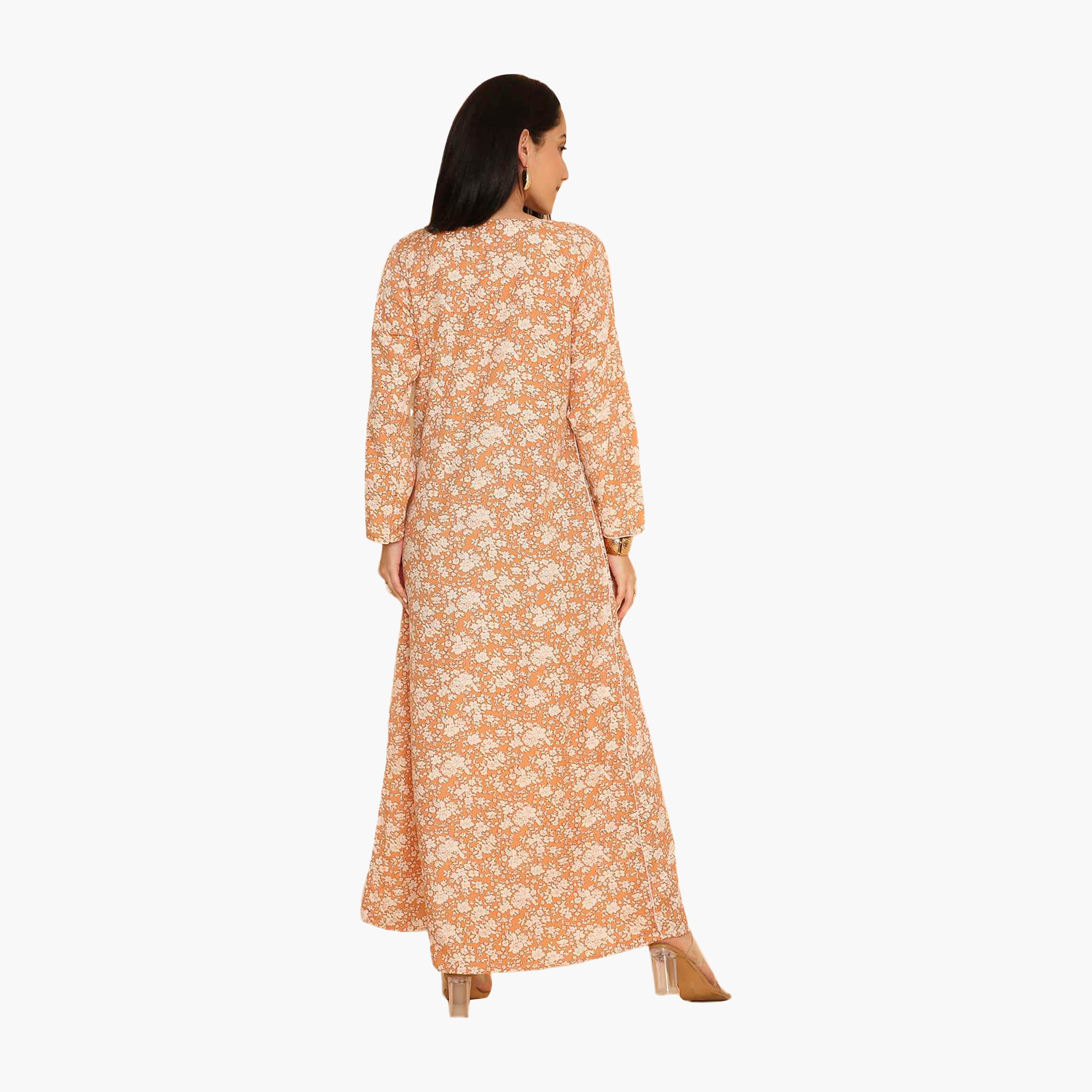 HanaandSara Floral Print & Piping Detailed Women's Jalabiya-women-arabicclothing-jalabiyas-image-5