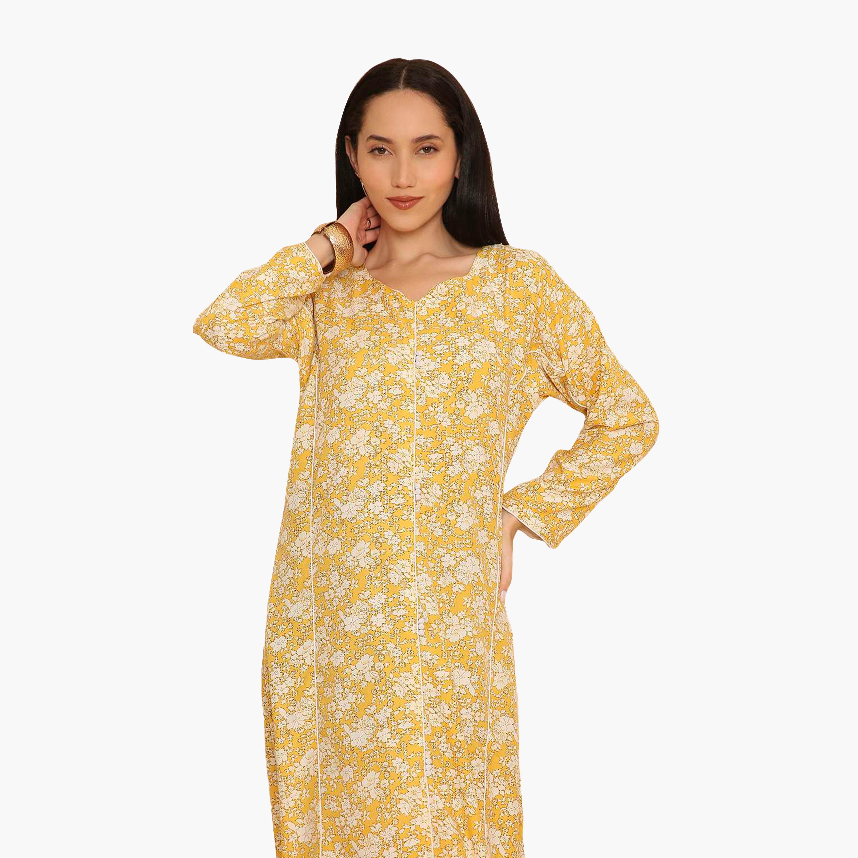 HanaandSara Floral Print & Piping Detailed Women's Jalabiya-women-arabicclothing-jalabiyas-image-12