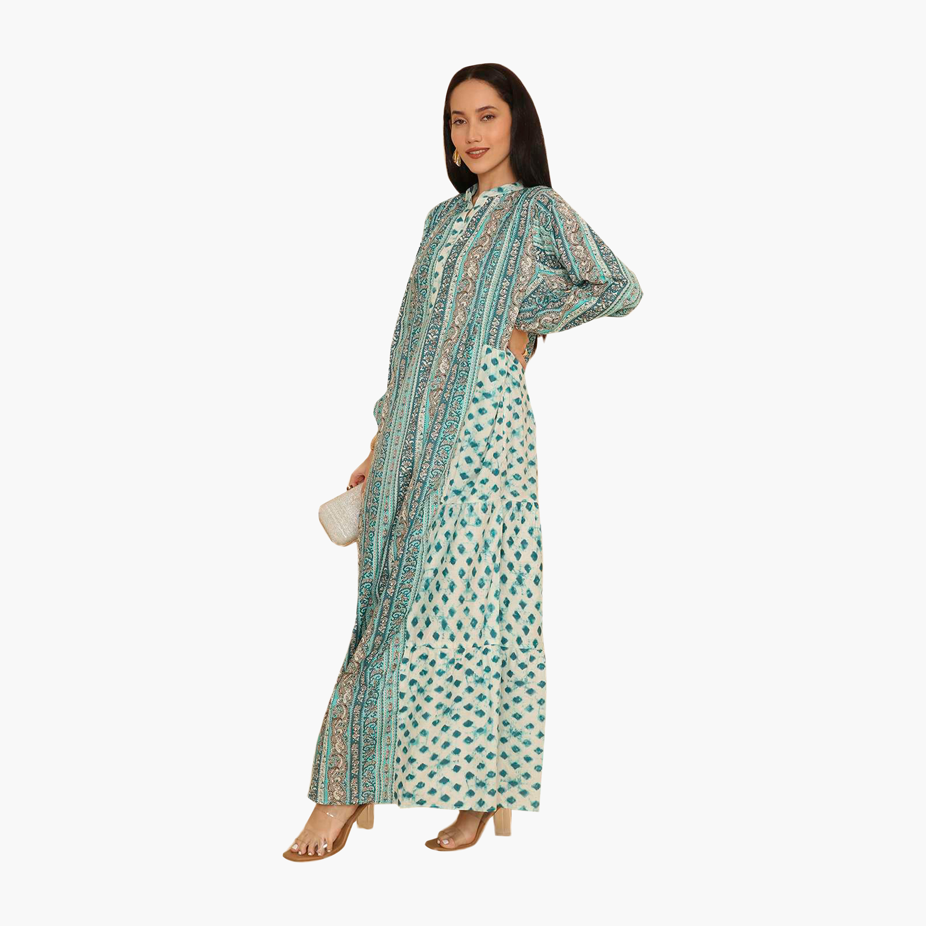 جلابية نسائية متعددة الطبقات بياقة ماندرين بنقشة بيزلي من هنا اند سارة-women-arabicclothing-jalabiyas-image-4