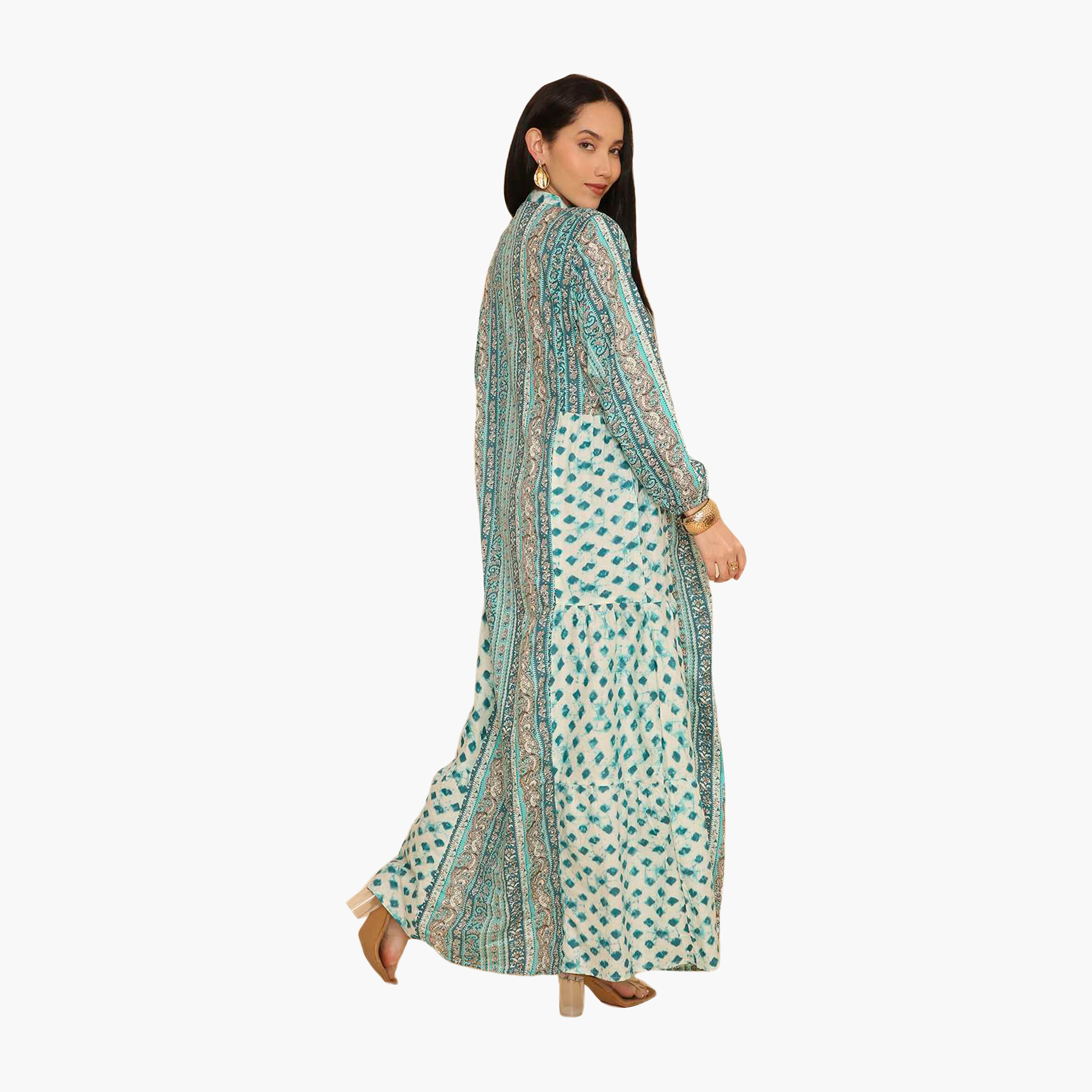 جلابية نسائية متعددة الطبقات بياقة ماندرين بنقشة بيزلي من هنا اند سارة-women-arabicclothing-jalabiyas-image-5