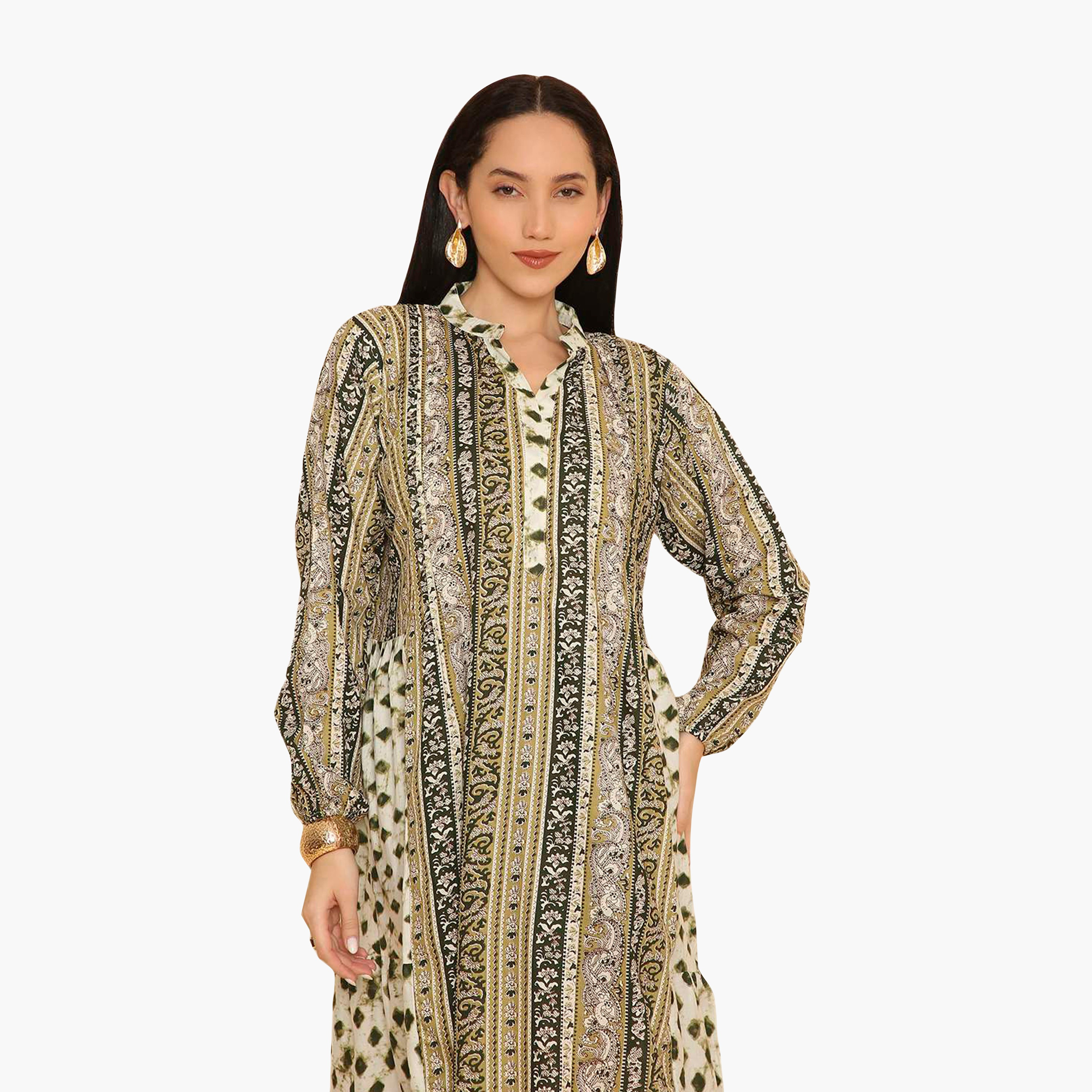 جلابية نسائية متعددة الطبقات بياقة ماندرين بنقشة بيزلي من هنا اند سارة-women-arabicclothing-jalabiyas-image-7