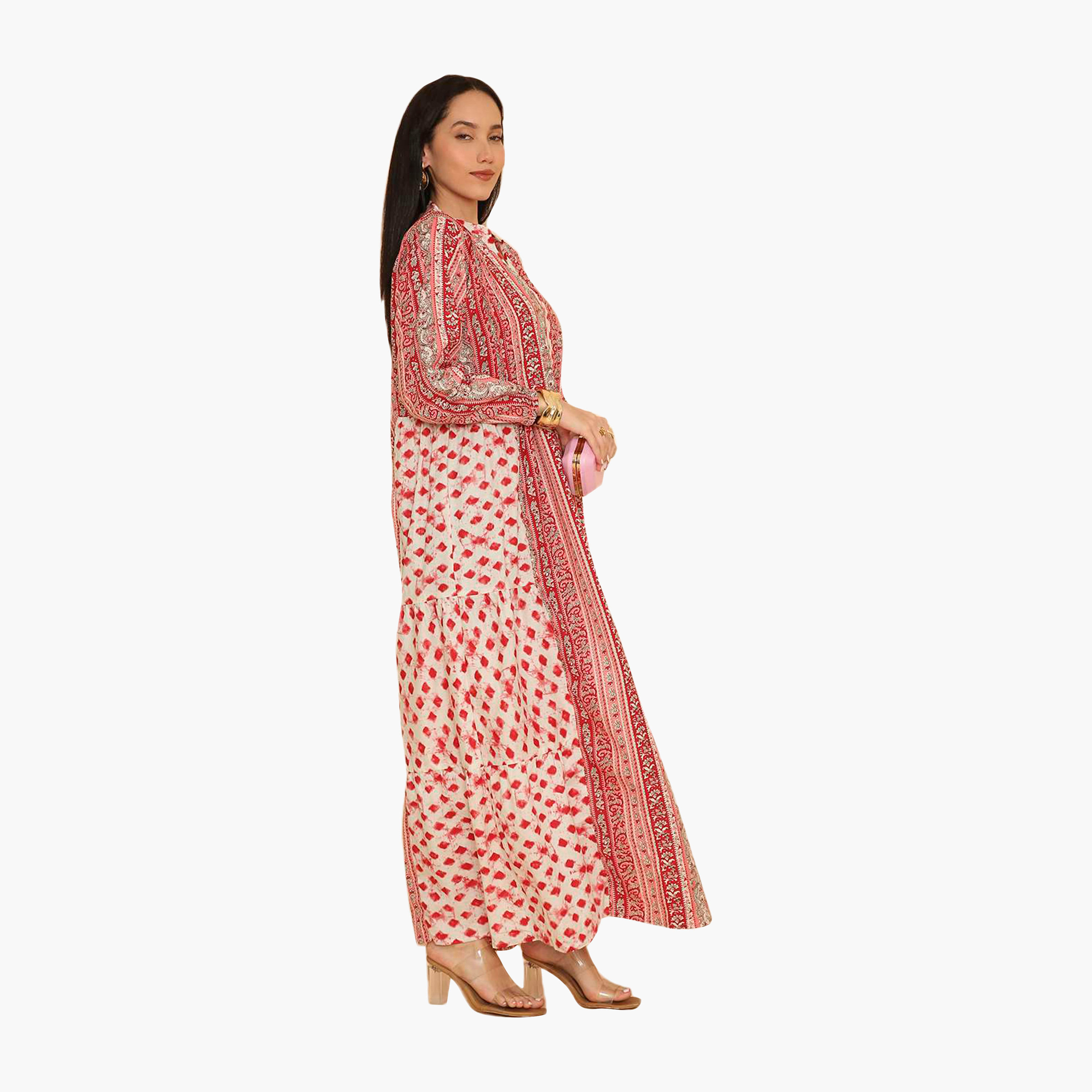 جلابية نسائية متعددة الطبقات بياقة ماندرين بنقشة بيزلي من هنا اند سارة-women-arabicclothing-jalabiyas-image-13