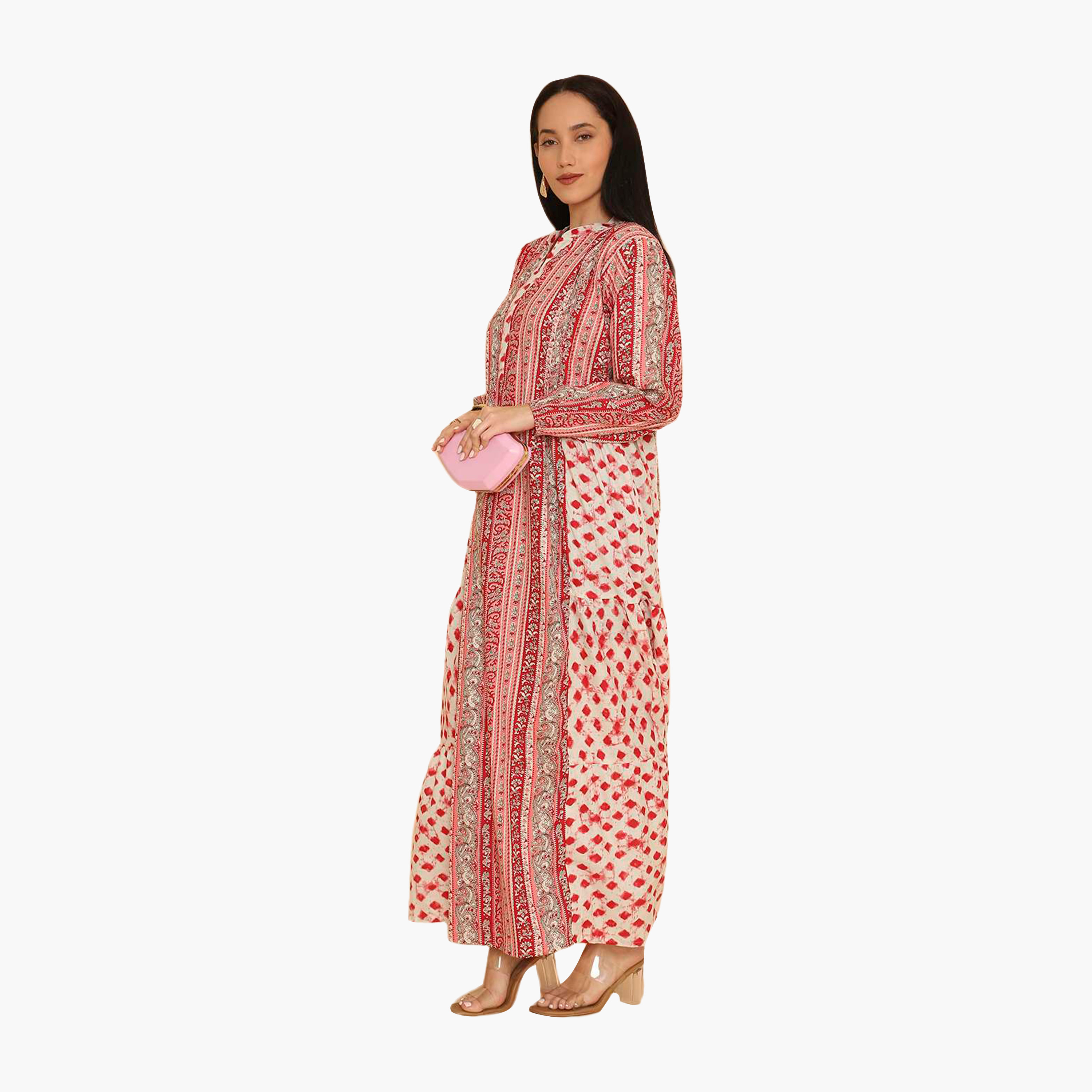 جلابية نسائية متعددة الطبقات بياقة ماندرين بنقشة بيزلي من هنا اند سارة-women-arabicclothing-jalabiyas-image-14