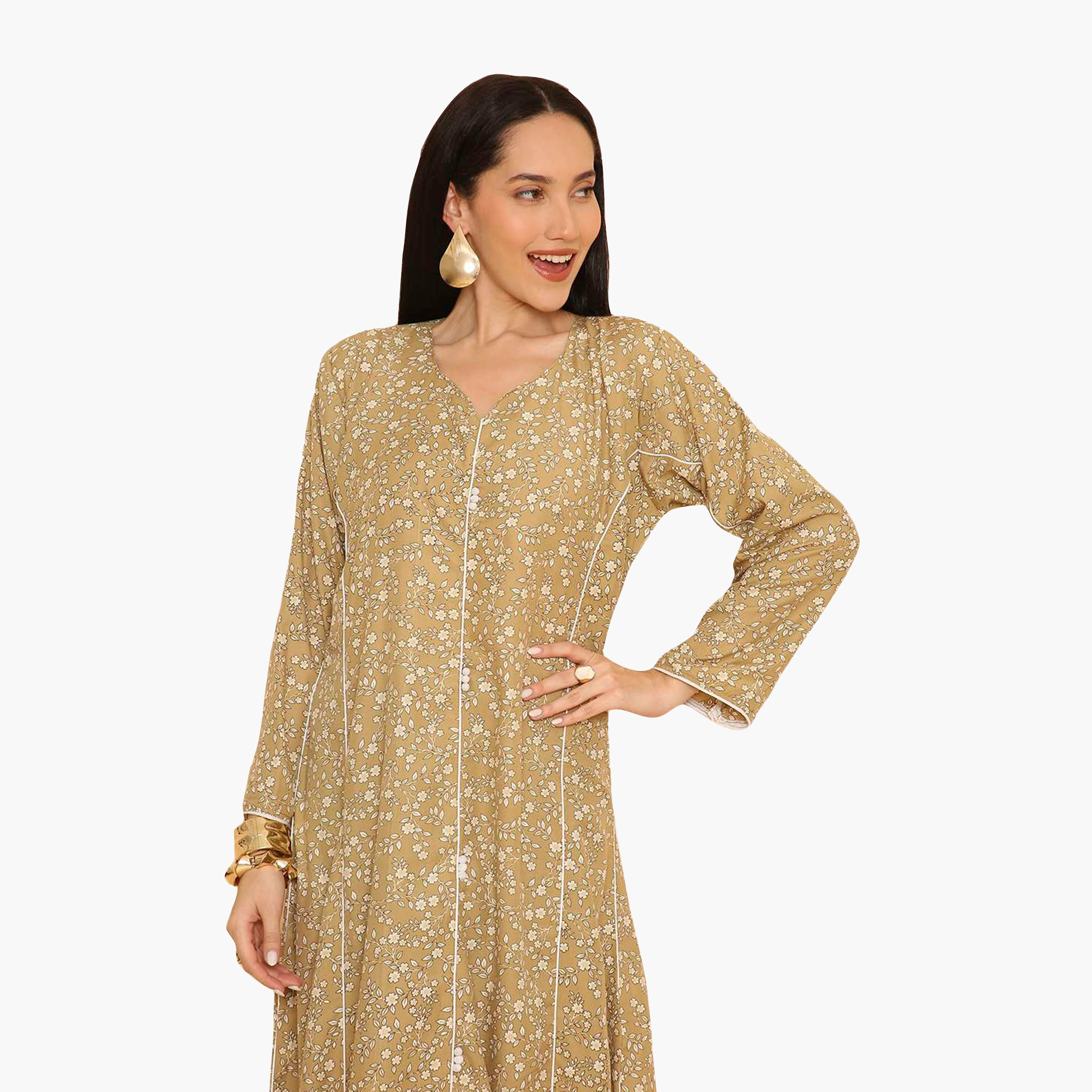 جلابية نسائية مطرزة بنقشة زهور وحواف مزخرفة من هنا اند سارة-women-arabicclothing-jalabiyas-image-2