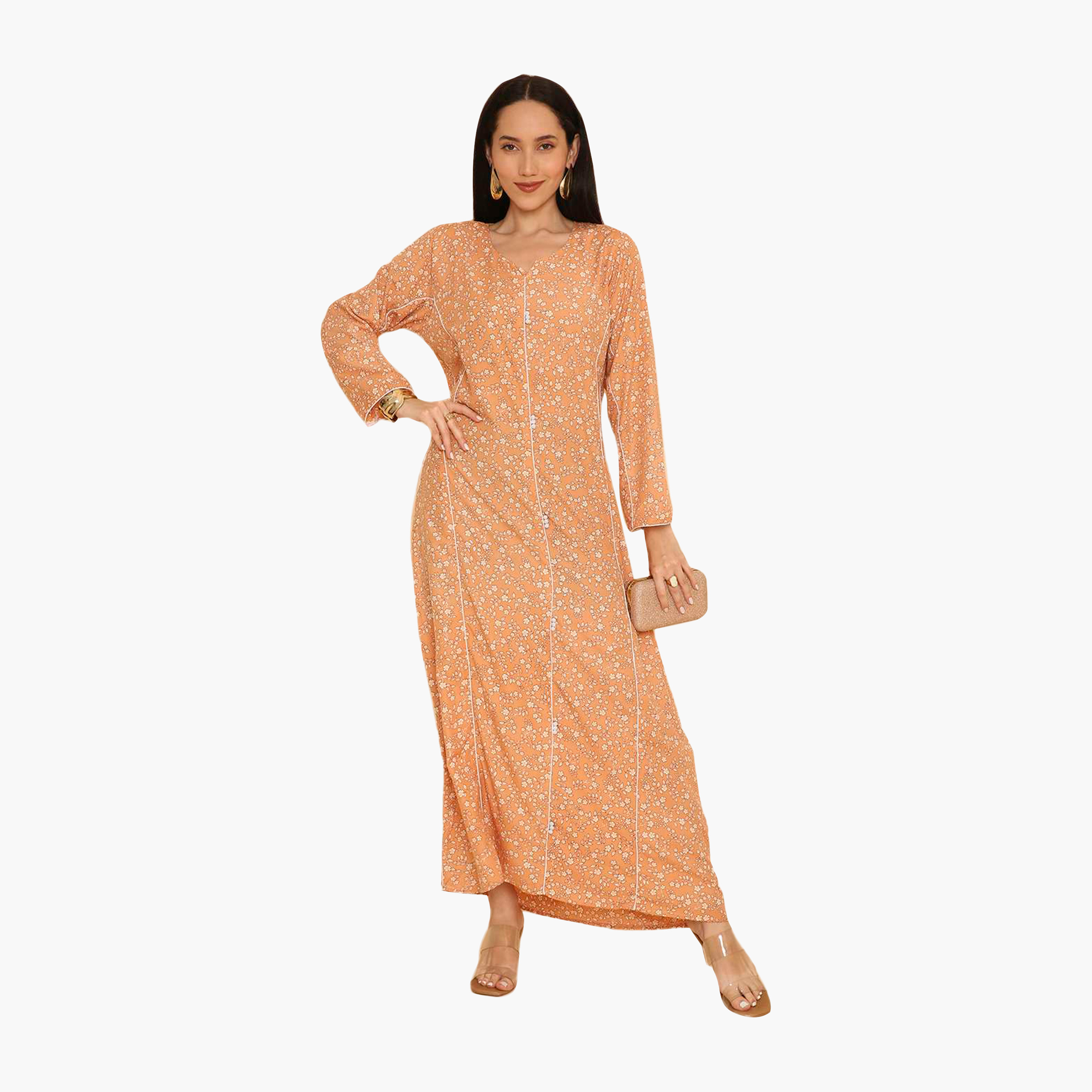 جلابية نسائية مطرزة بنقشة زهور وحواف مزخرفة من هنا اند سارة-women-arabicclothing-jalabiyas-image-6