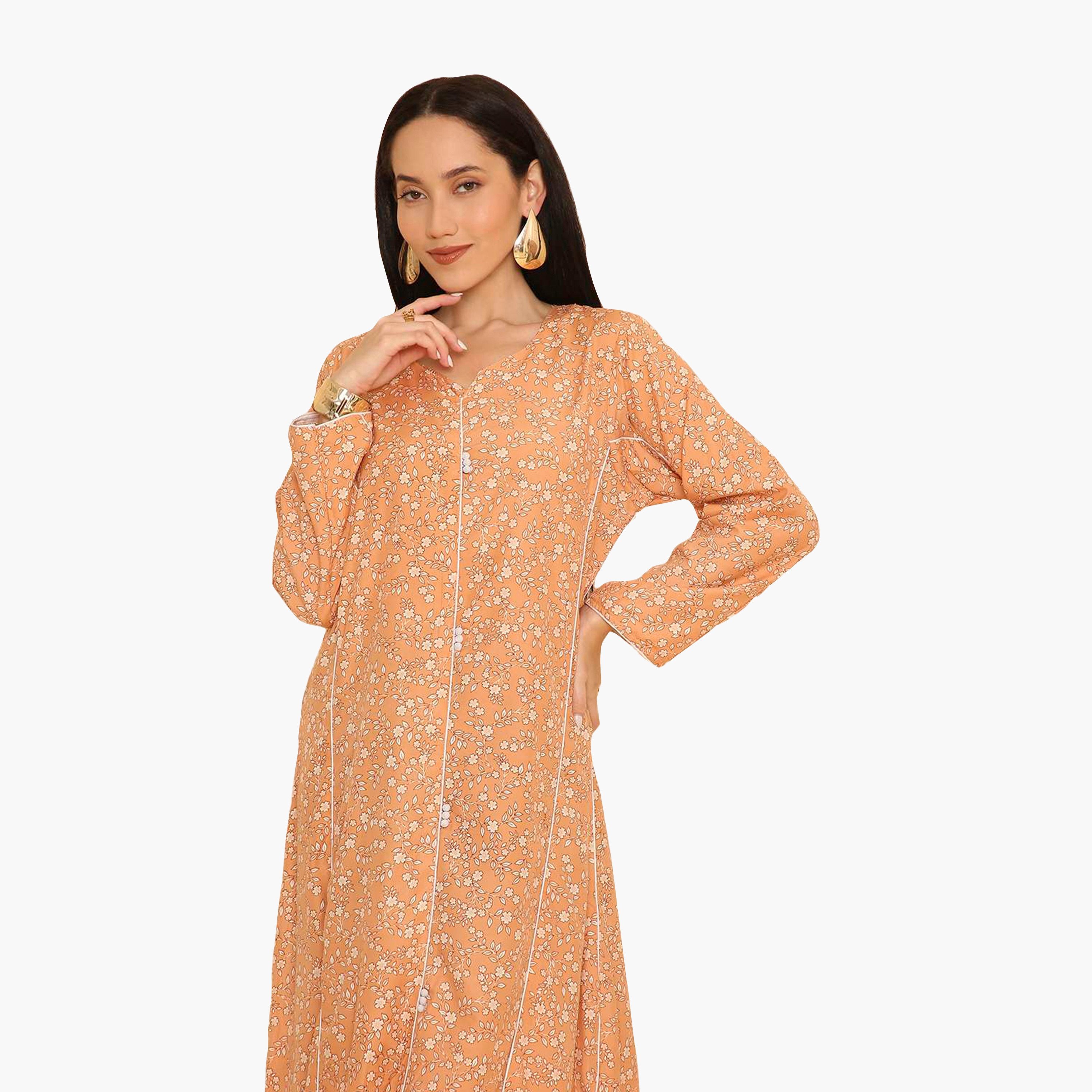 جلابية نسائية مطرزة بنقشة زهور وحواف مزخرفة من هنا اند سارة-women-arabicclothing-jalabiyas-image-7