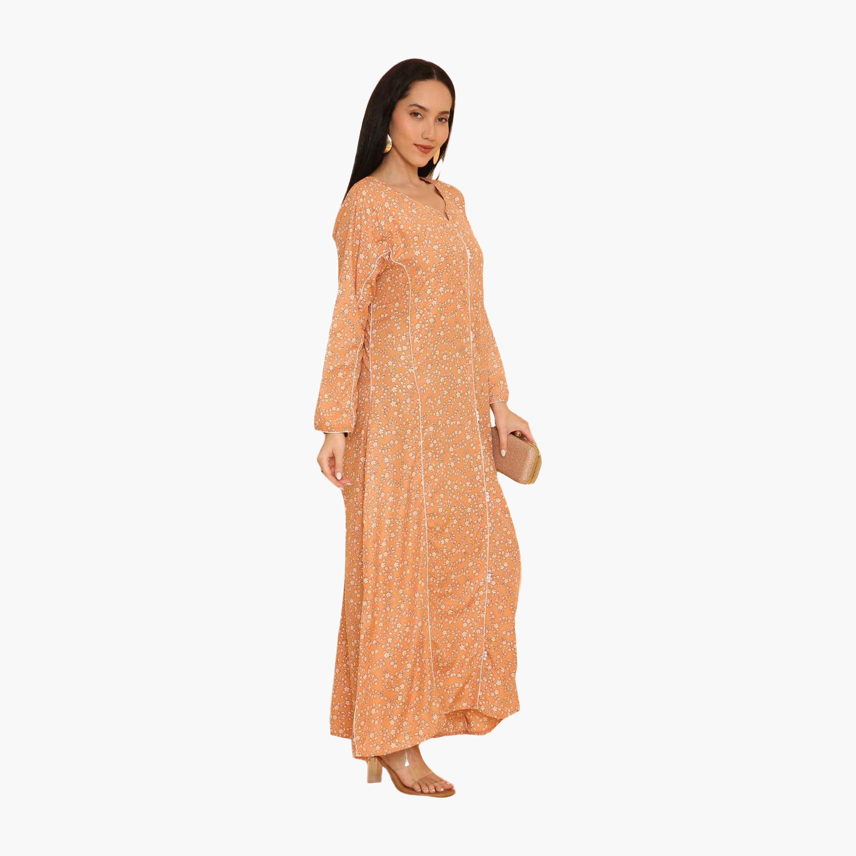 جلابية نسائية مطرزة بنقشة زهور وحواف مزخرفة من هنا اند سارة-women-arabicclothing-jalabiyas-image-8
