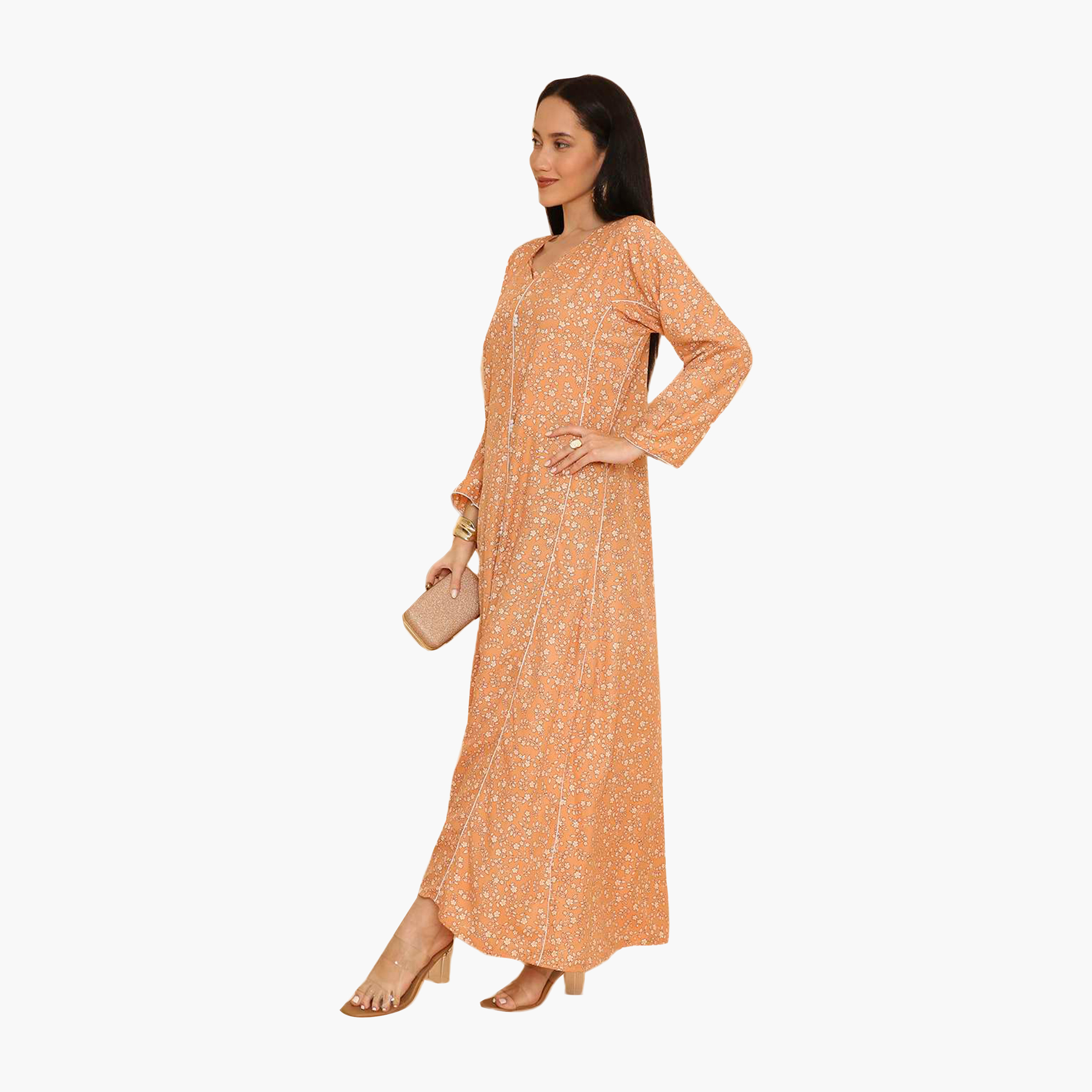 جلابية نسائية مطرزة بنقشة زهور وحواف مزخرفة من هنا اند سارة-women-arabicclothing-jalabiyas-image-9