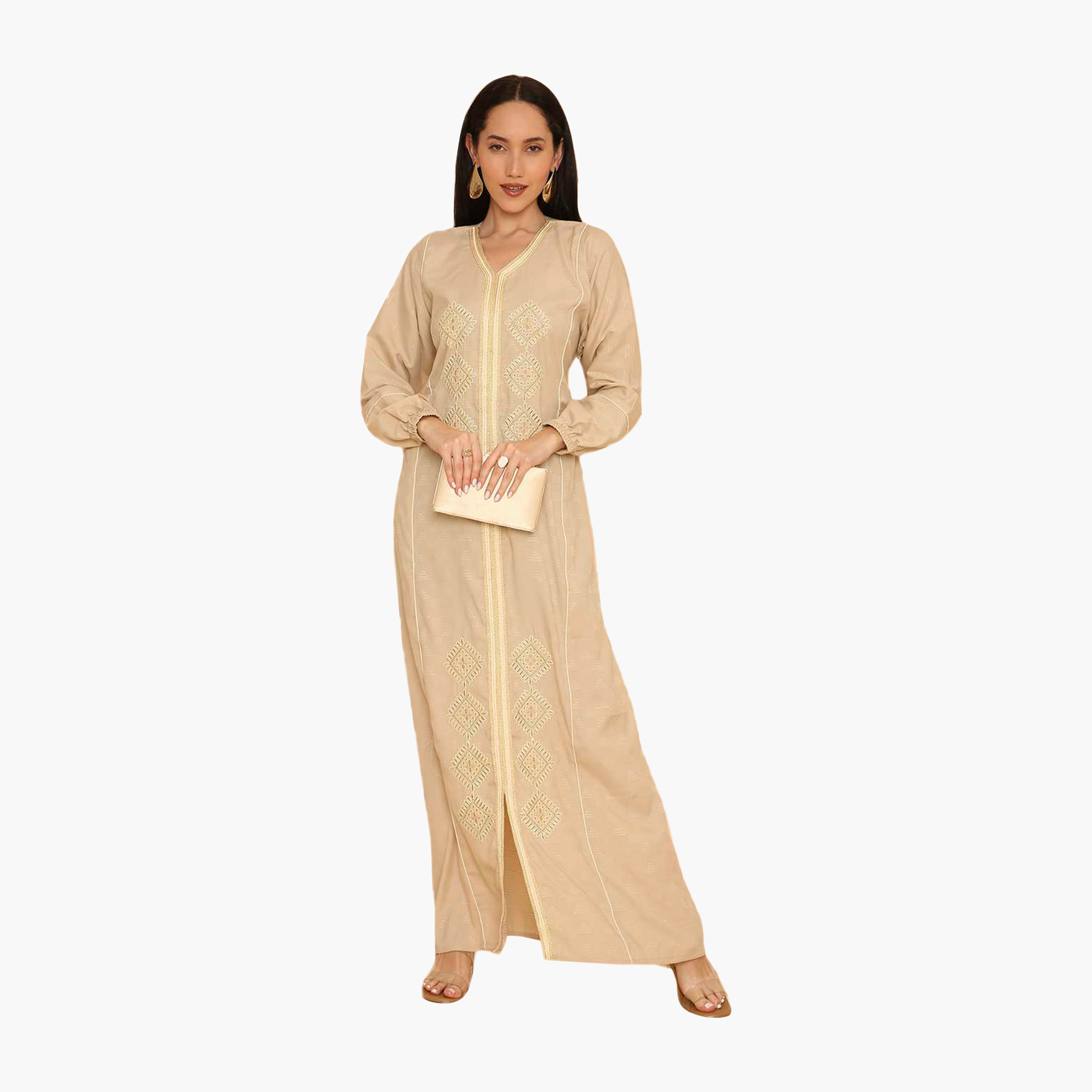 جلابية نسائية بأكمام مطاطية مطرزة من هنا اند سارة-women-arabicclothing-jalabiyas-image-1
